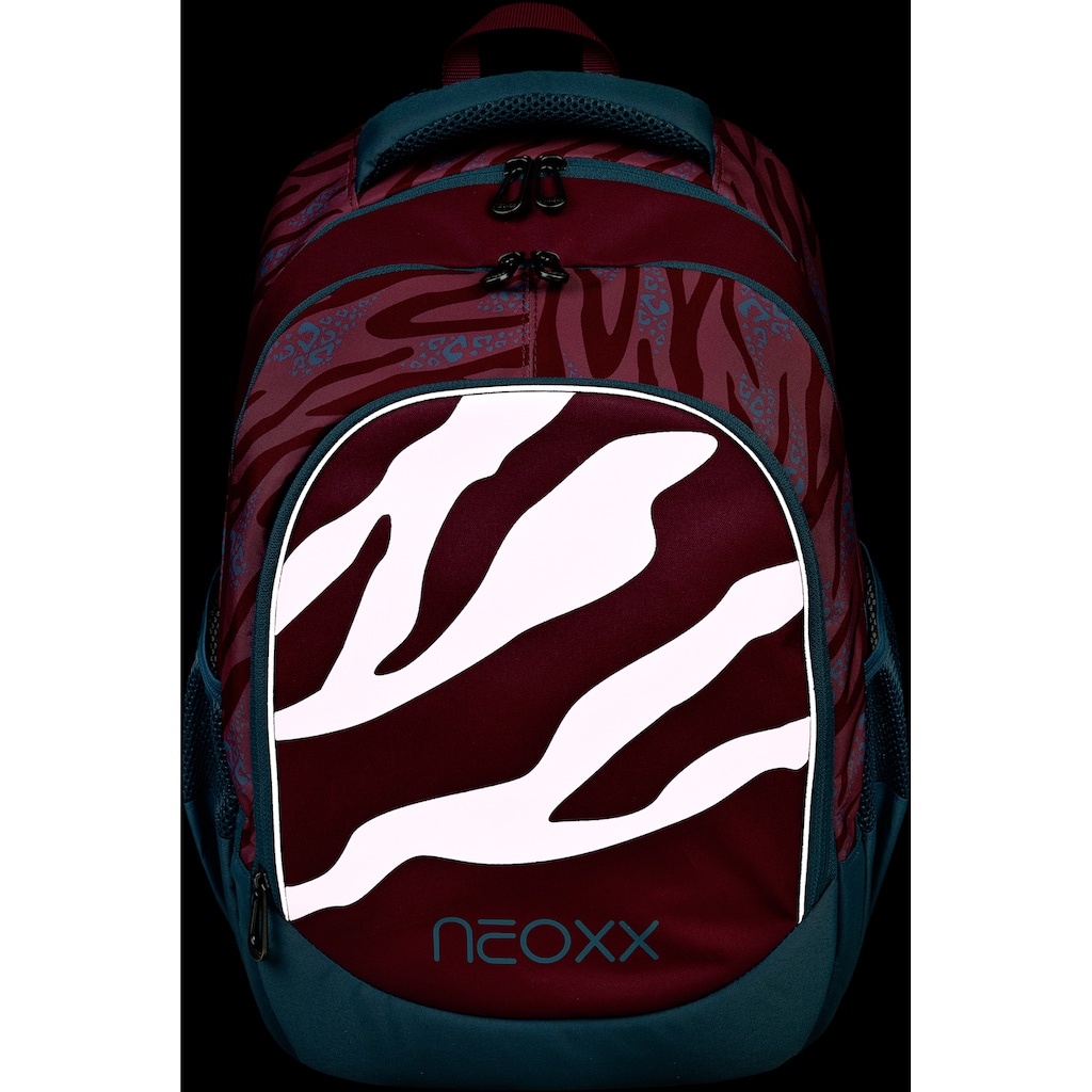 neoxx Schulrucksack »Fly, Berry Vibes«, Reflektionsnaht-Floureszierende Flächen