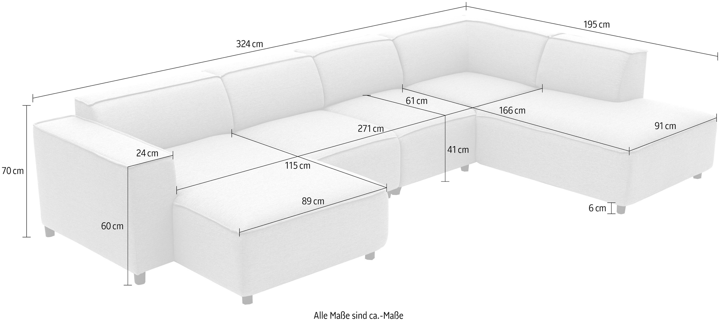 ATLANTIC home collection Wohnlandschaft »Bulky U-Form« in U-Form und XXL Sitzfläche, modular aufgebaut