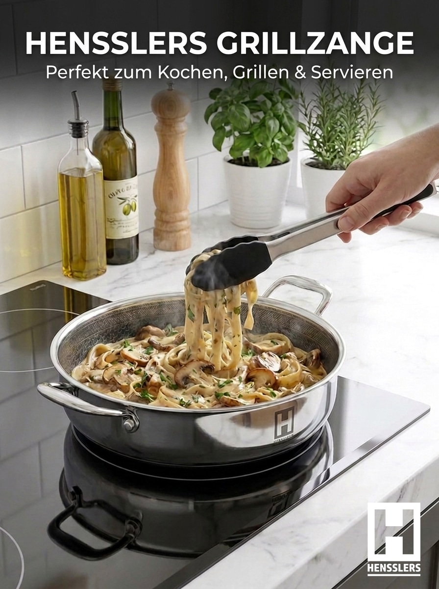 HENSSLERS Servierpfanne »Premium, Pfanne 32 cm, inklusive Grillzange« Edelstahl Set, 3 tlg.