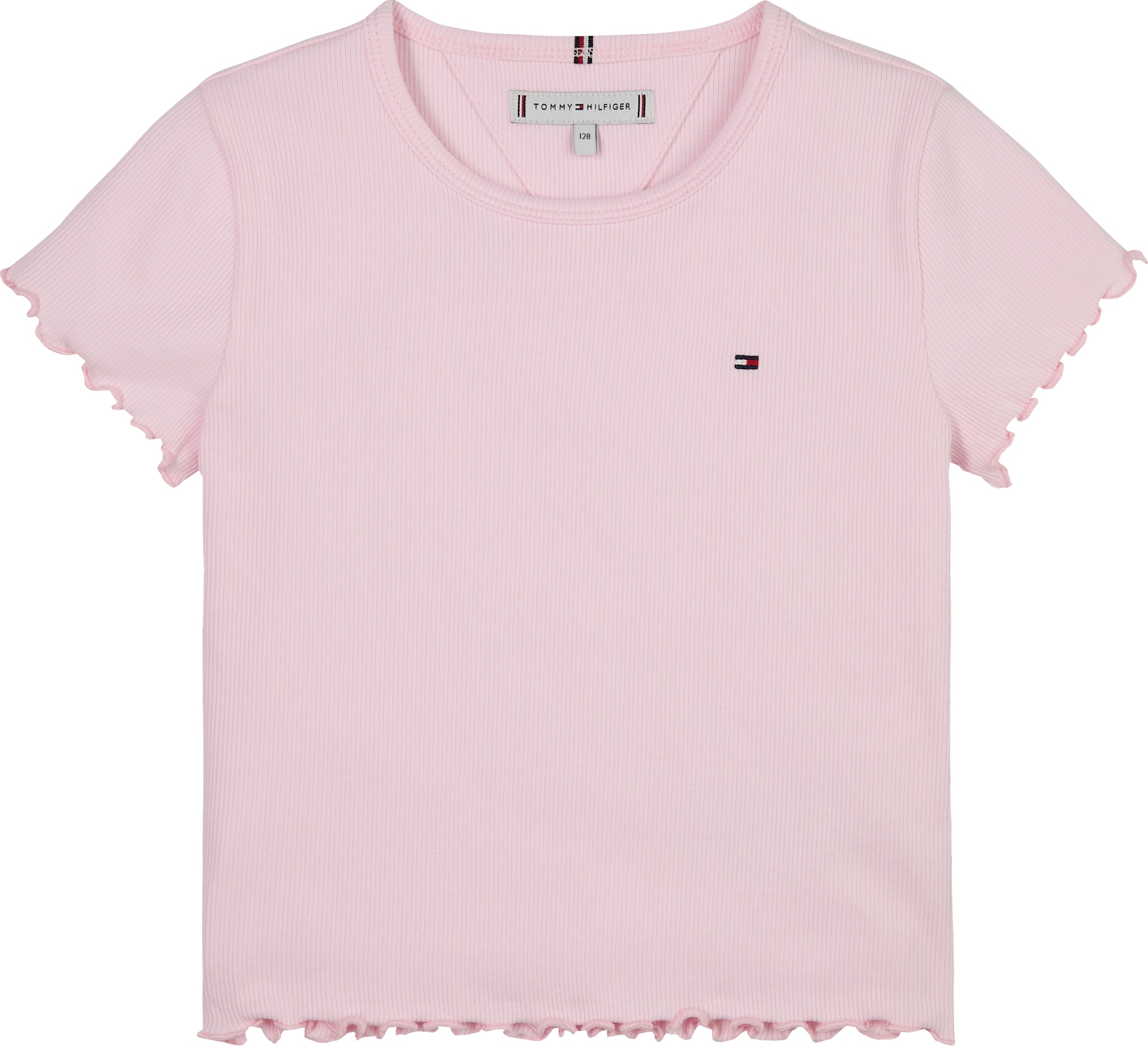 Tommy Hilfiger T-Shirt »ESSENTIAL RIB TOP SS«, mit Babylock-Kanten, mit Logostickerei