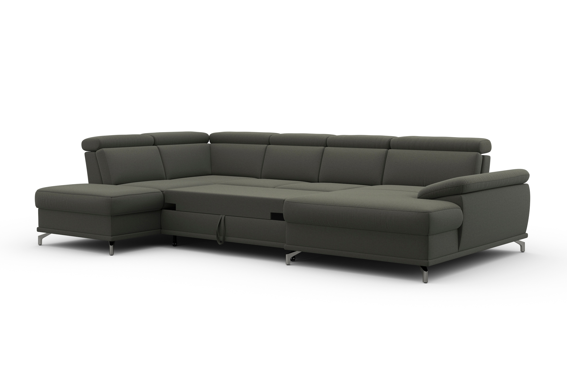 sit&more Wohnlandschaft »Cabrio U-Form, mit Sitztiefenverstellung, Arm- und Kopfteilverstellung«, 3 Nierenkissen, Federkern, optional Bettfunktion und Stauraum
