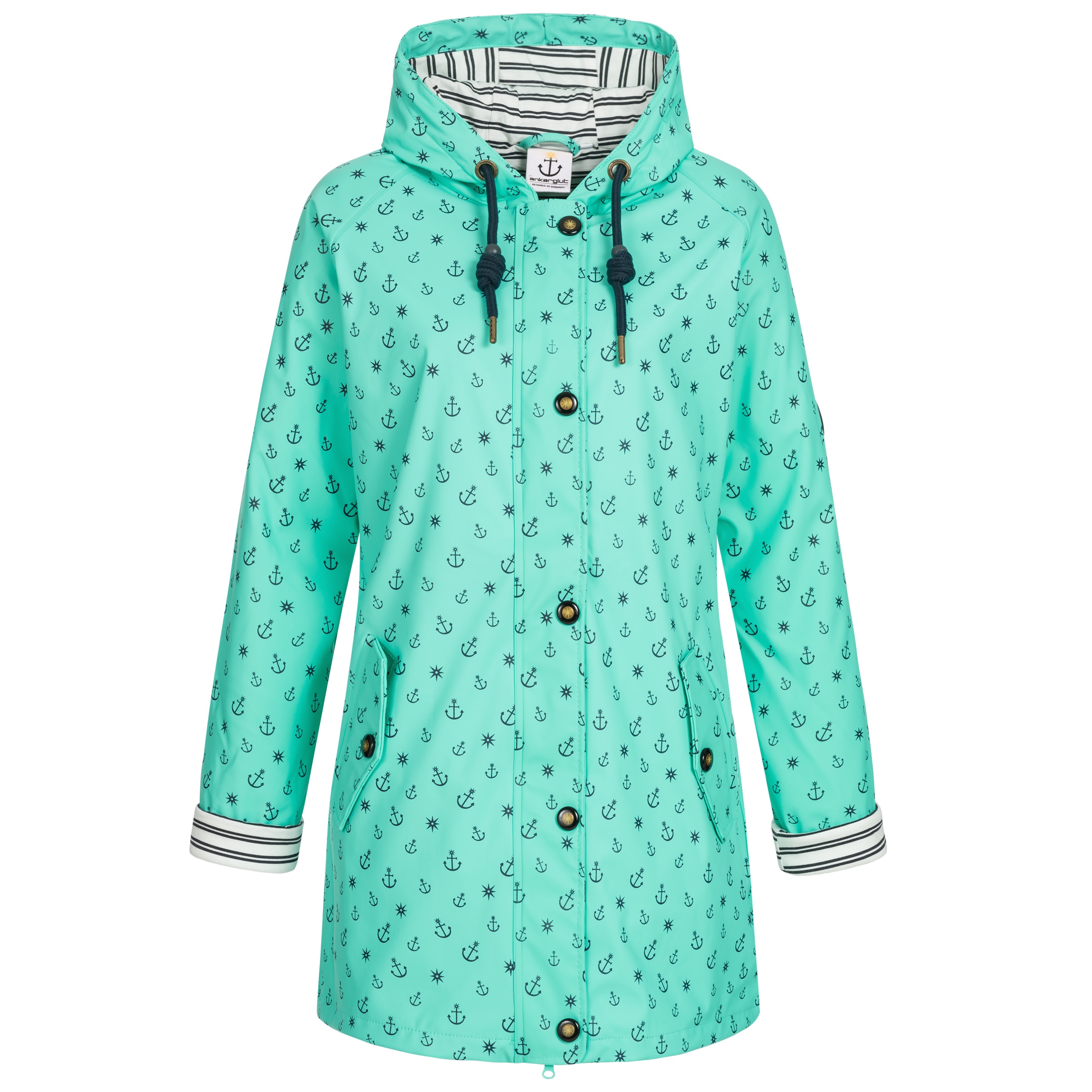 ankerglut Regenjacke »Friesennerz Regenmantel, Longjacket« mit Kapuze mit Ankerprint und Streifenfutter