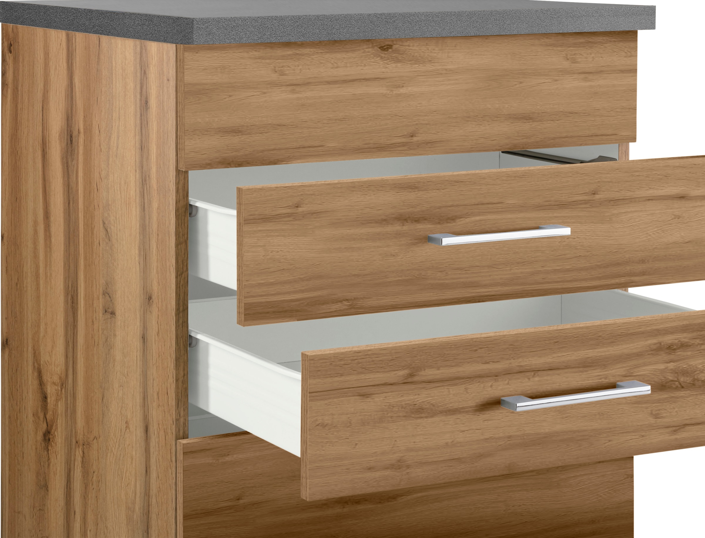 KOCHSTATION Kochfeldumbauschrank »KS-Colmar«, 60 cm, mit Metallgriff, 2 Schubkästen und 1 Auszug
