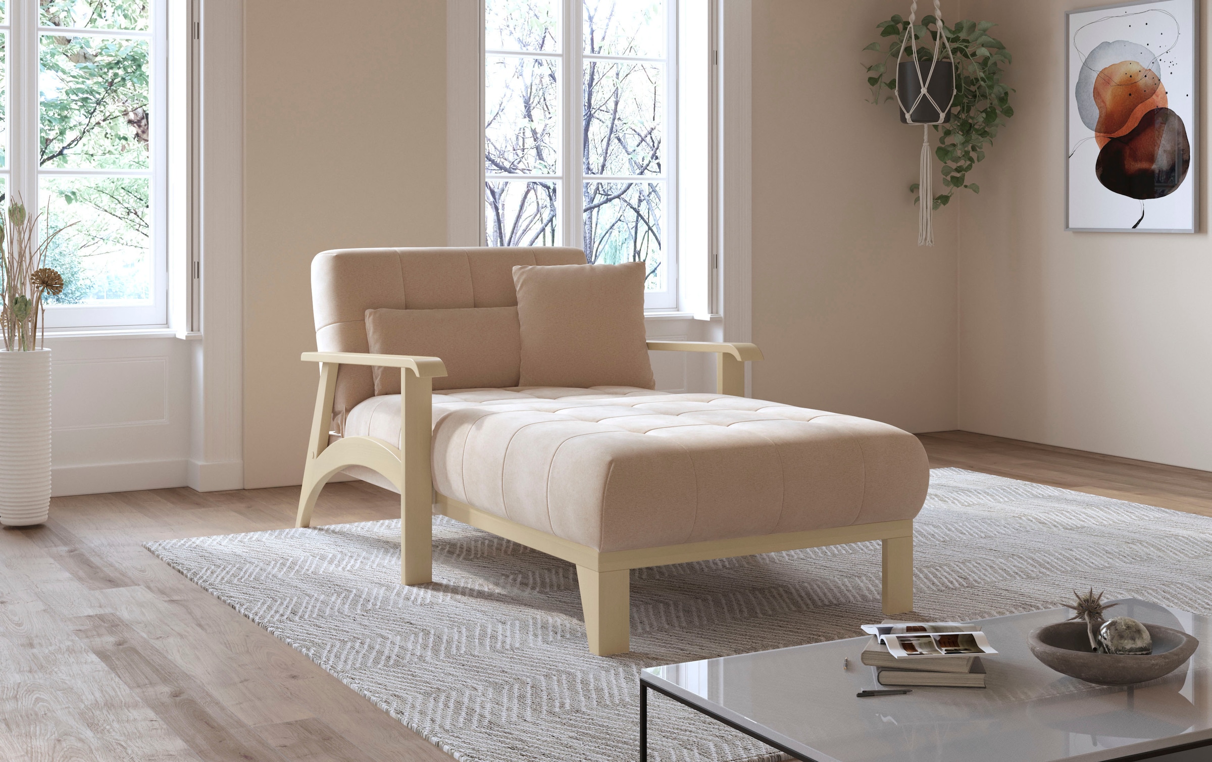 sit&more Recamiere »Billund« Armlehnen aus Buchenholz in natur, verschiedene Bezüge und Farben