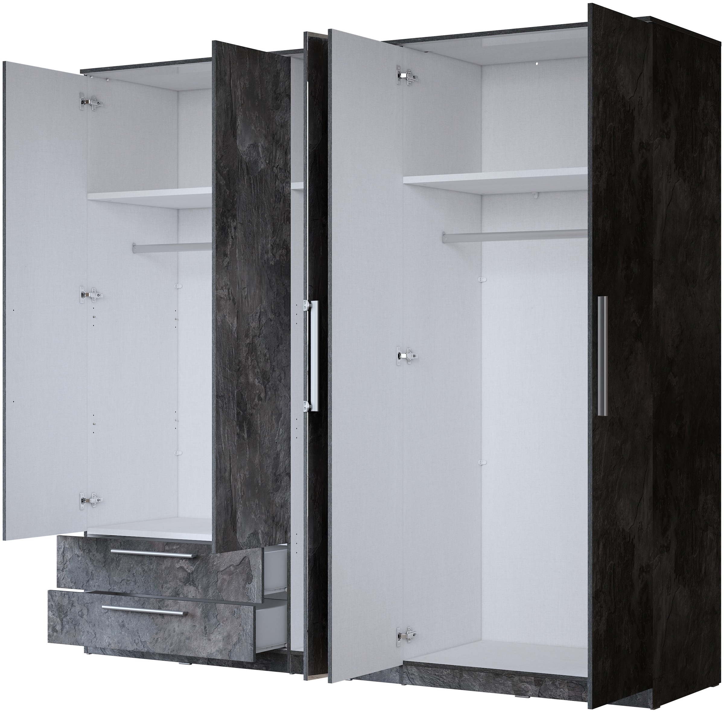 INOSIGN Kleiderschrank »India, FSC-zertifizierter Holzwerkstoff, Made in Europe«, (in Schieferoptik oder weiß mit Hochglanzfront), mit Beleuchtung und Fernbedienung, 181 oder 225x215x60cm