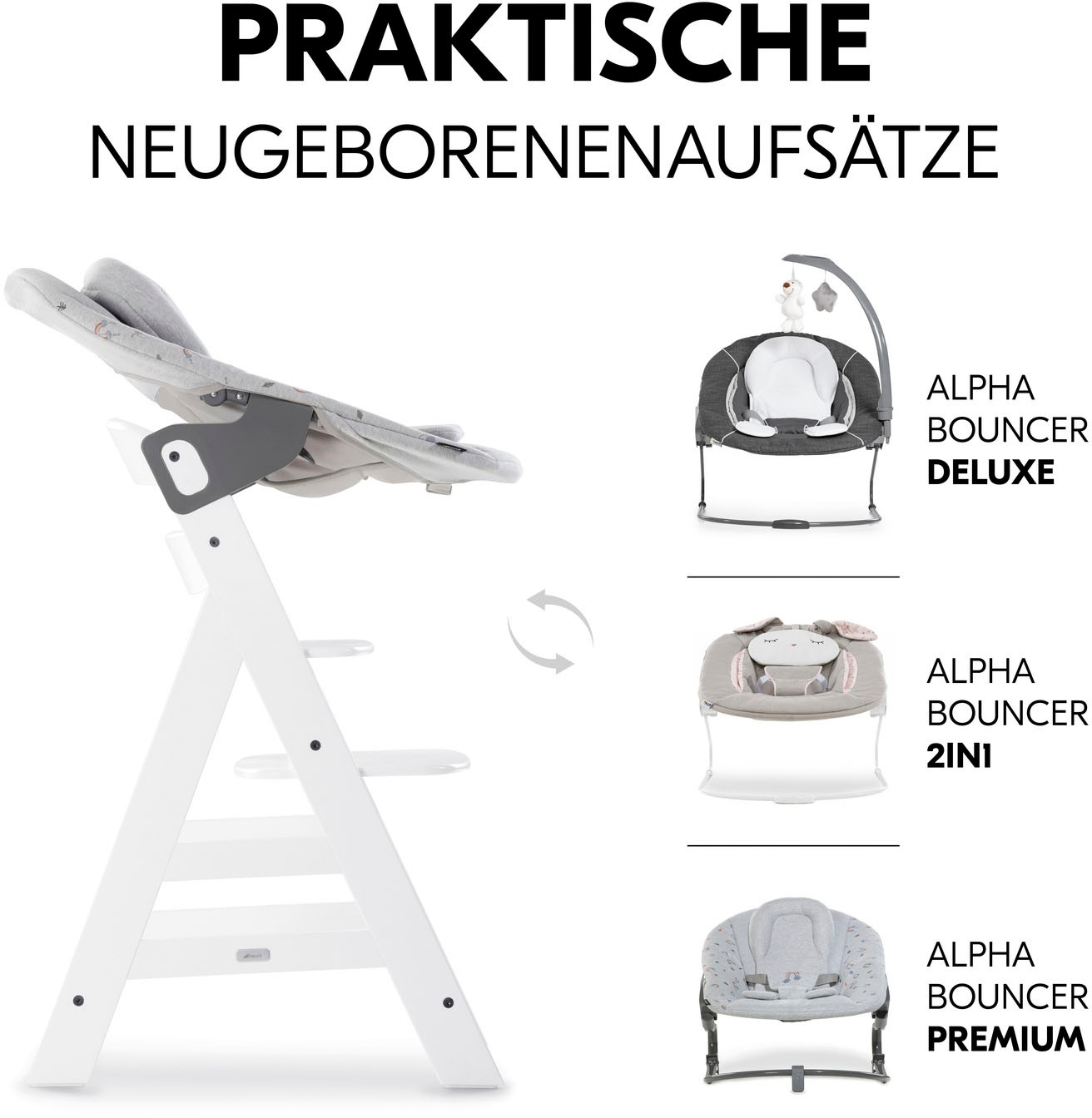 Hauck Hochstuhl »Alpha+, weiß + Sitzauflage Rainbow«, (Set), 3 St.