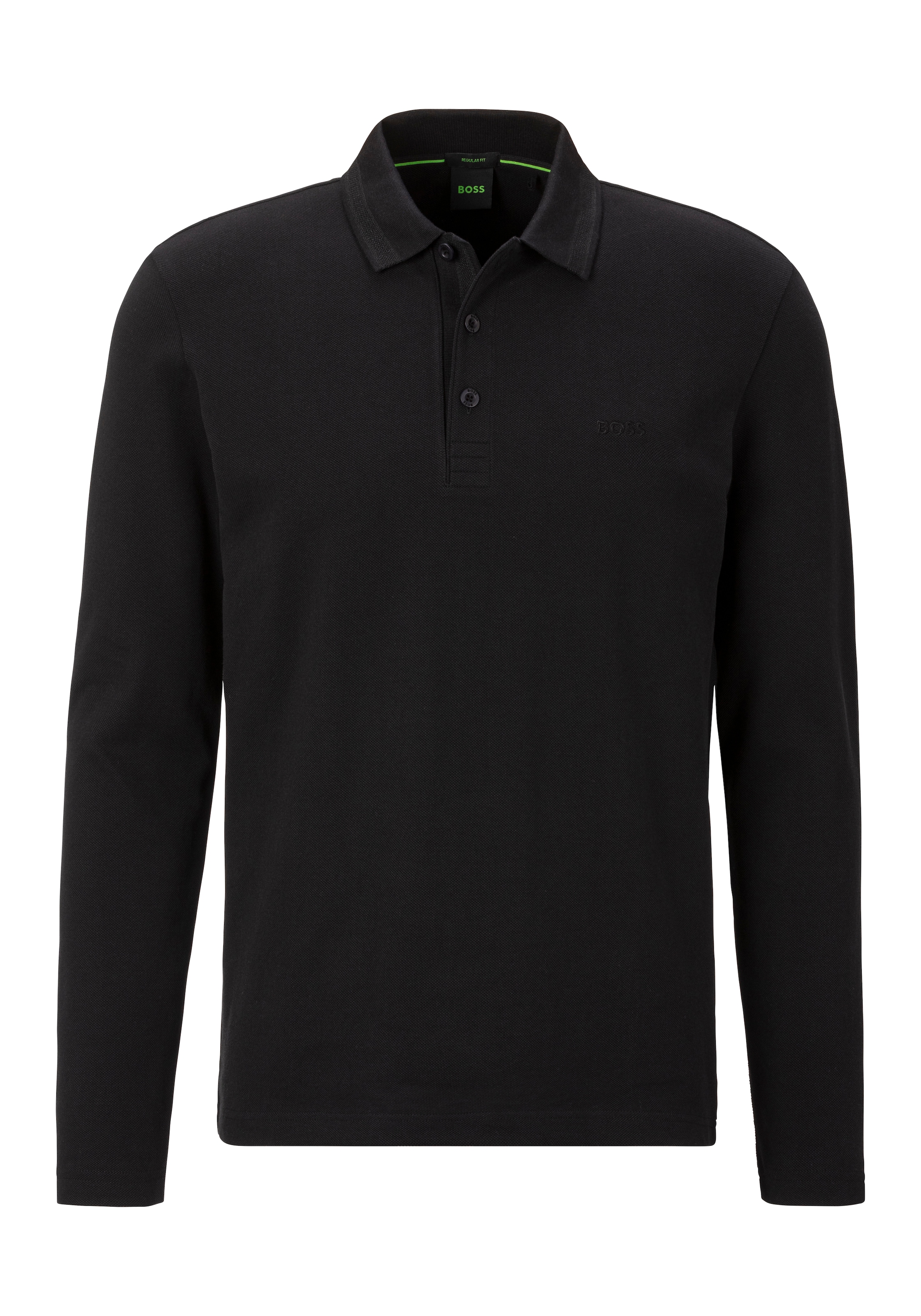 BOSS GREEN Langarm-Poloshirt »Plisy«, mit Streifen am Kragen