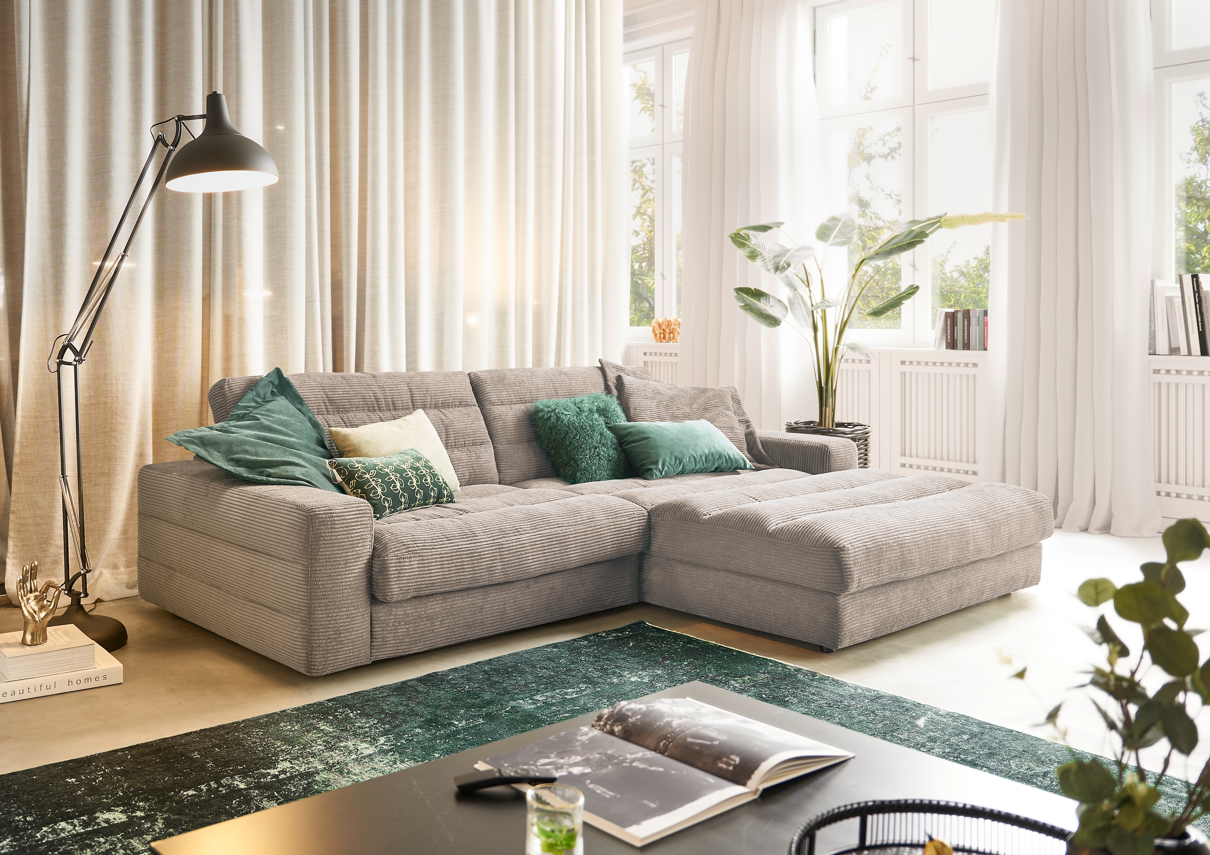 3C Candy Ecksofa »Stripes Mega-Sofa, bequem und komfortabel, L-Form«, Lose Rückenkissen, mit feiner Quersteppung, Cord-Bezug