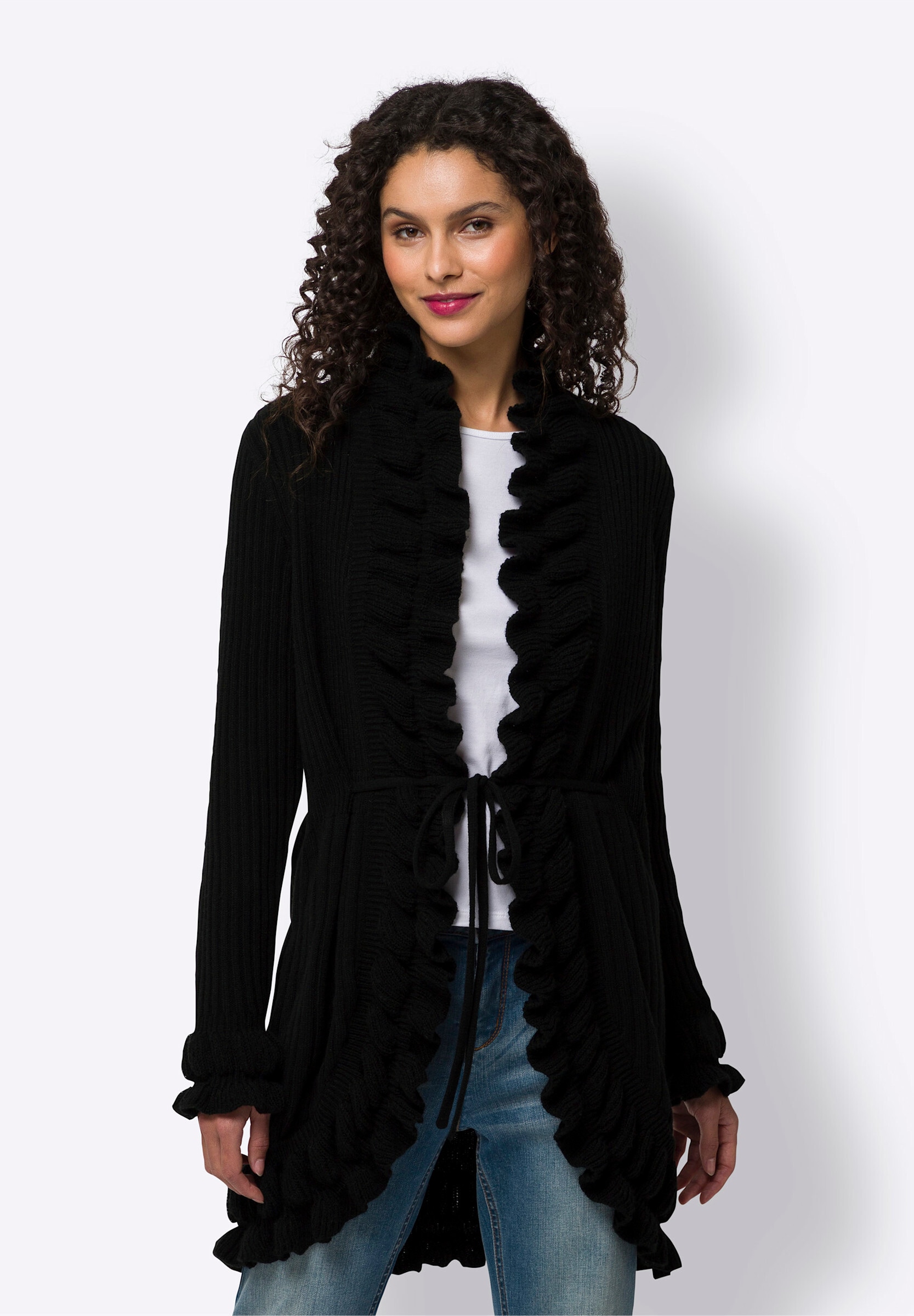 heine Strickjacke »Strickmantel Strickjacke mit Volants«