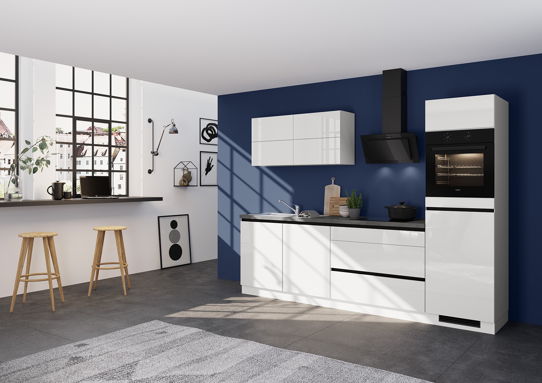IMPULS KÜCHEN Küchenzeile »"Hamburg", Ausrichtung wählbar, Schubkästen mit Soft-Close,«, vormontiert,wahlweise mit E-Geräten, Breite 280 cm