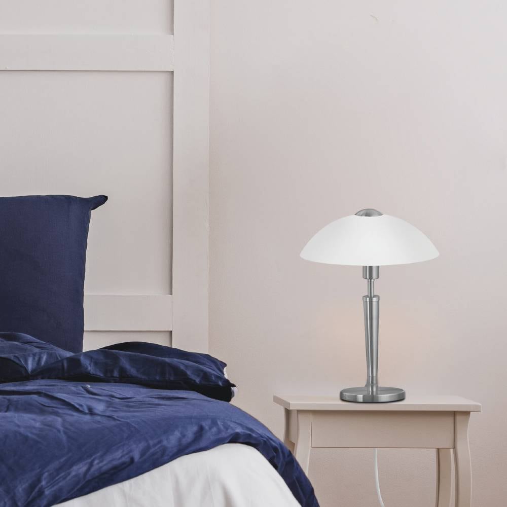EGLO Tischleuchte »SOLO 1 Tischlampe, Nachttischlampe, Wohnzimmerlampe, nickel-matt, weiß«, 1 flammig, Leuchtmittel E14 | Leuchtmittel wechselbar-ohne Leuchtmittel, Lampe mit Schalter, E14, schlichtes Design, Touchdimmer, 35x26x13cm