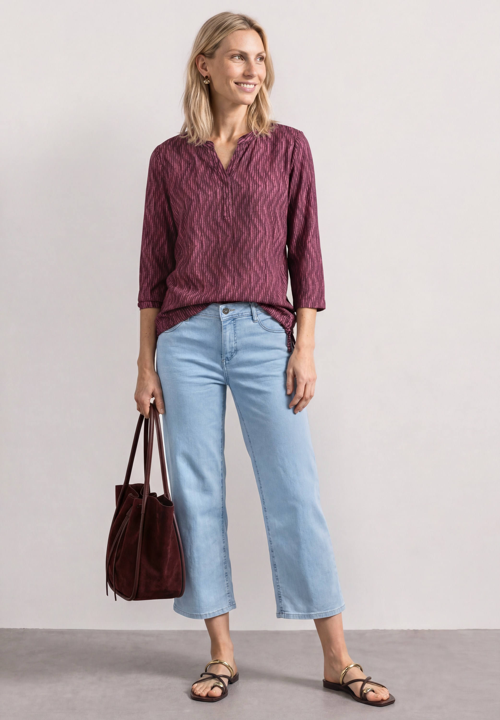 STREET ONE 3/4-Arm-Shirt Sommershirt mit Split Neck und Print