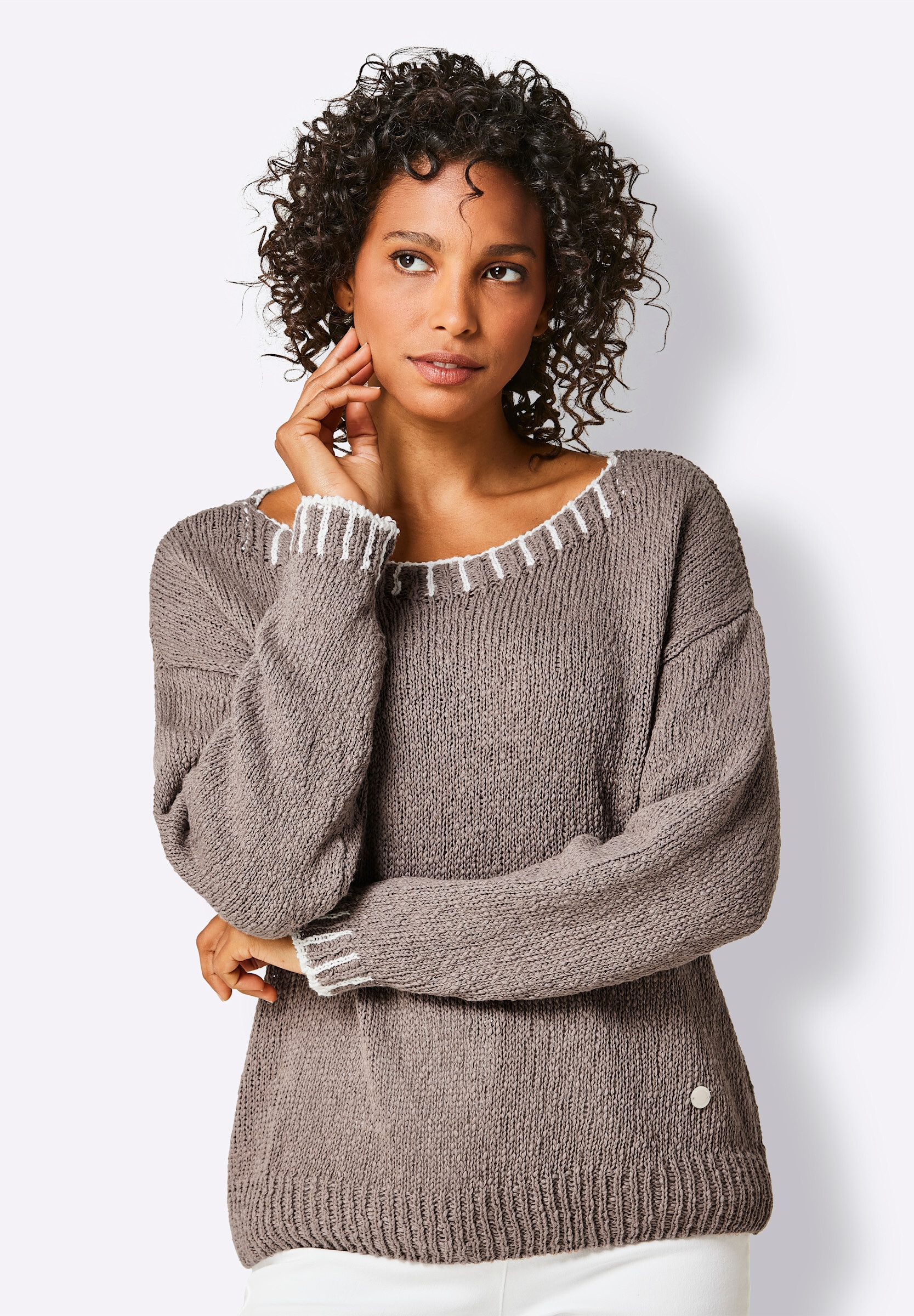 creation L Strickpullover »Leinen-Baumwoll-Pullover Baumwollpullover in Grobstrick-Qualität«