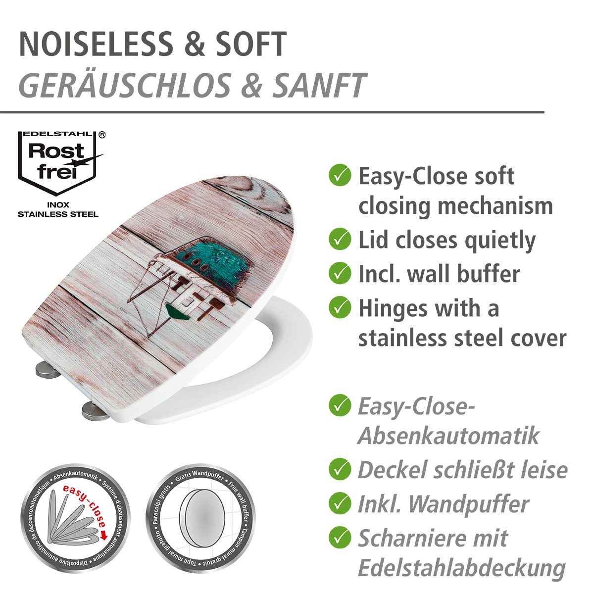 WENKO WC-Sitz »Ahoi«, mit Relief, aus recyclingfähigem Thermoplast