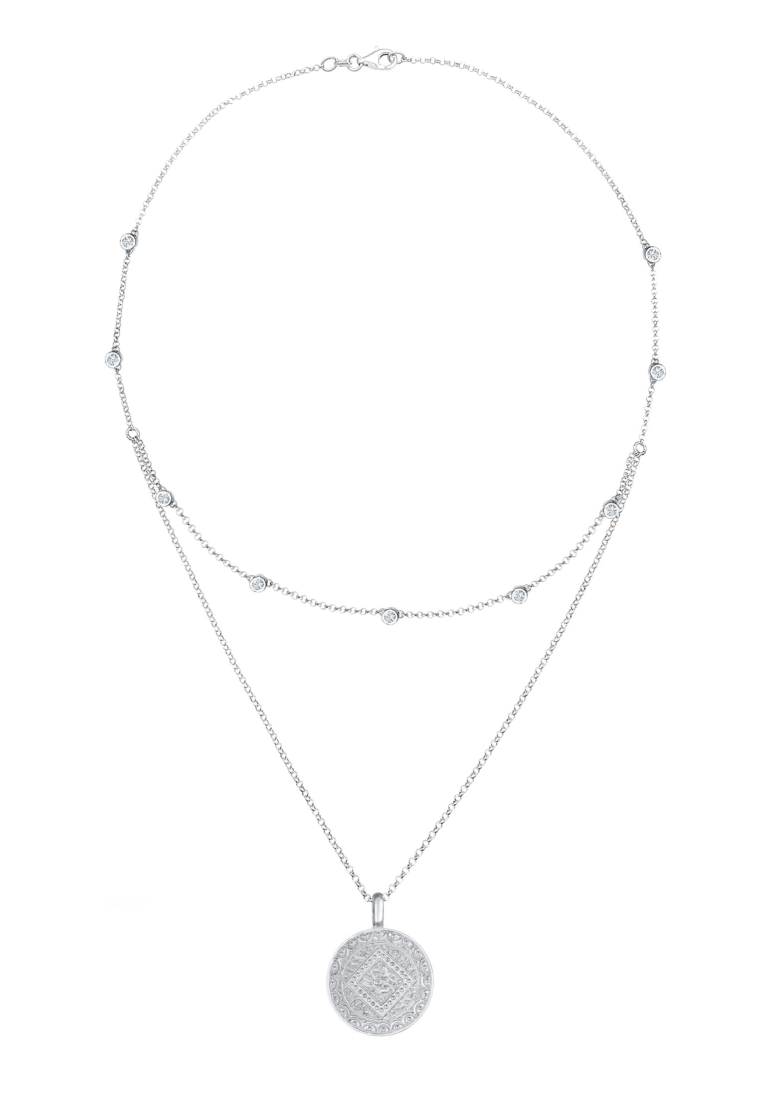 Elli Silberkette »Halskette Münze Plättchen Kristalle 925 Silber«