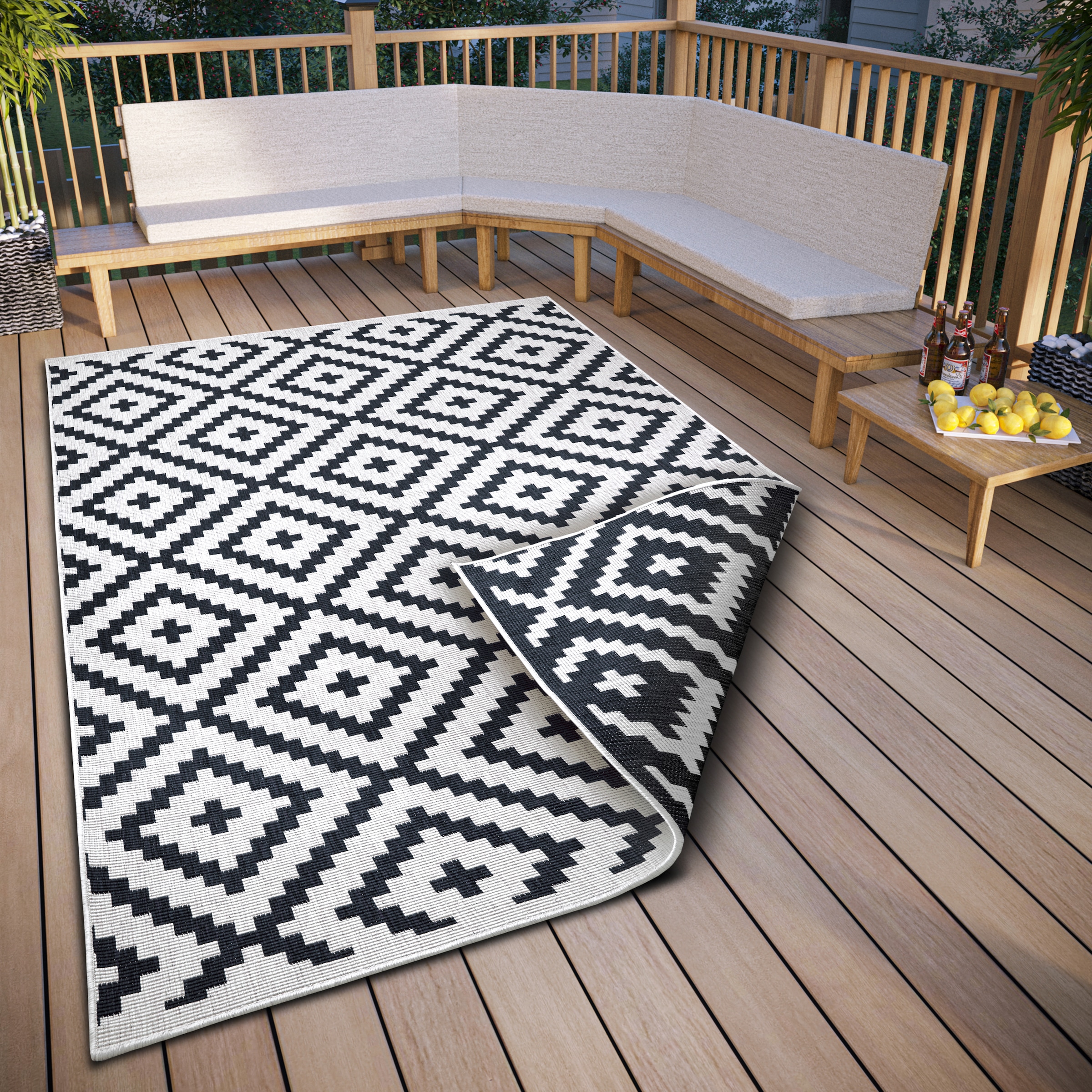 my home Teppich »Ronda Wendeteppich«, rechteckig, 5 mm Höhe, Sisal-Optik, Flachgewebe, In- und Outdoor, geometrisches Boho Design