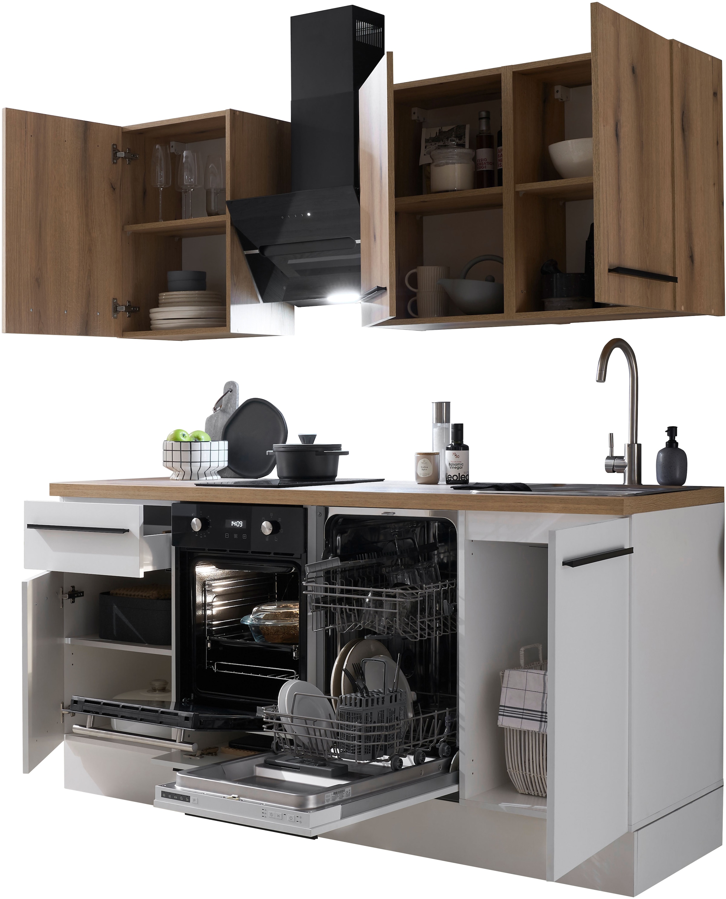 BASIC by Balculina Pantryküche »Torcello BxHxT 180x210x60 cm« Breite 180cm, wahlweise mit E-Geräten, Softclose-Funktion