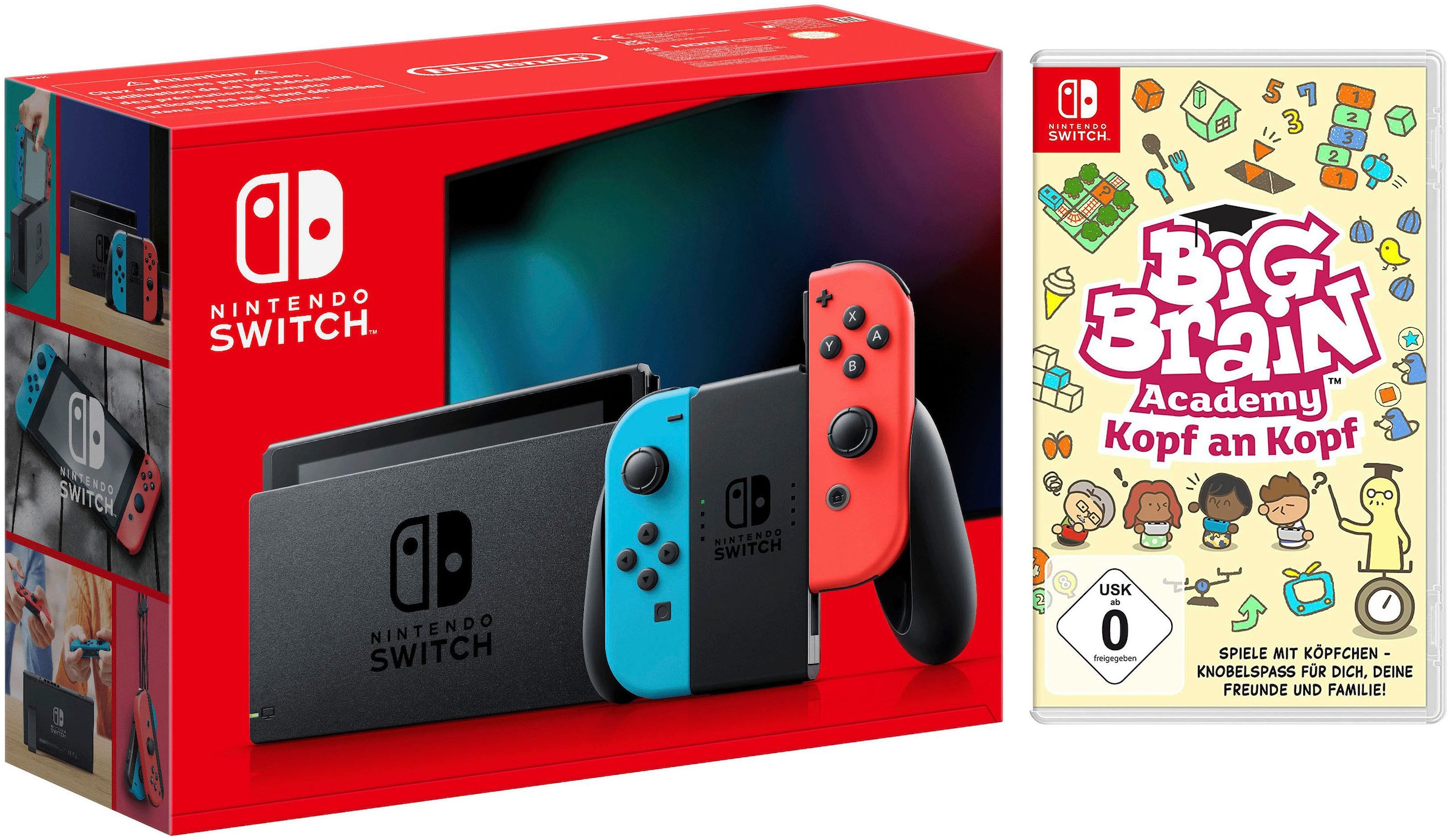 Nintendo Switch Konsolen-Set »Switch + Big Brain Academy: Kopf an Kopf«, Switch Neon-Rot/Neon-Blau...