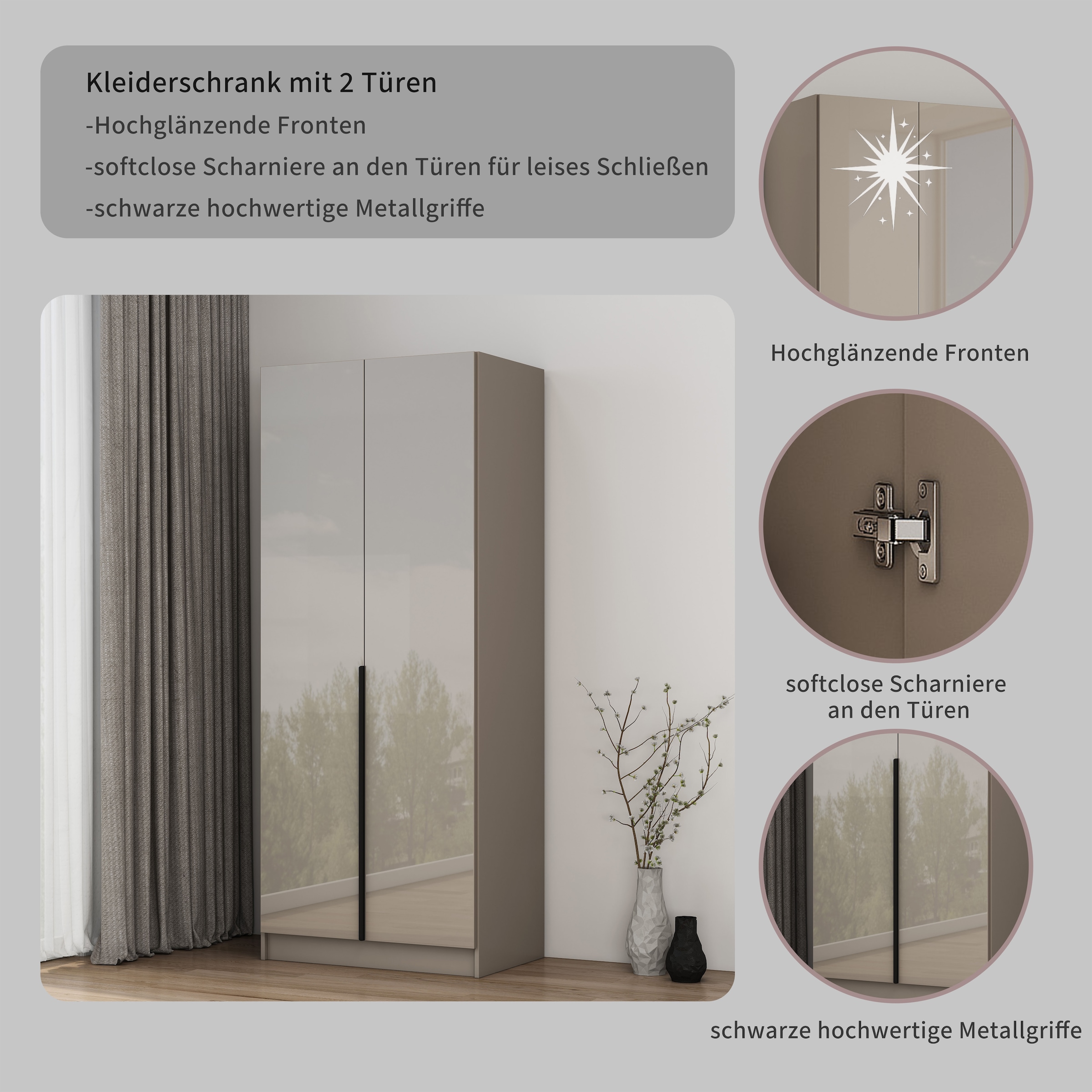 OTTO home Kleiderschrank »Annor Schlafzimmerschrank Breite 82cm hochglanz Schrank Garderobe«