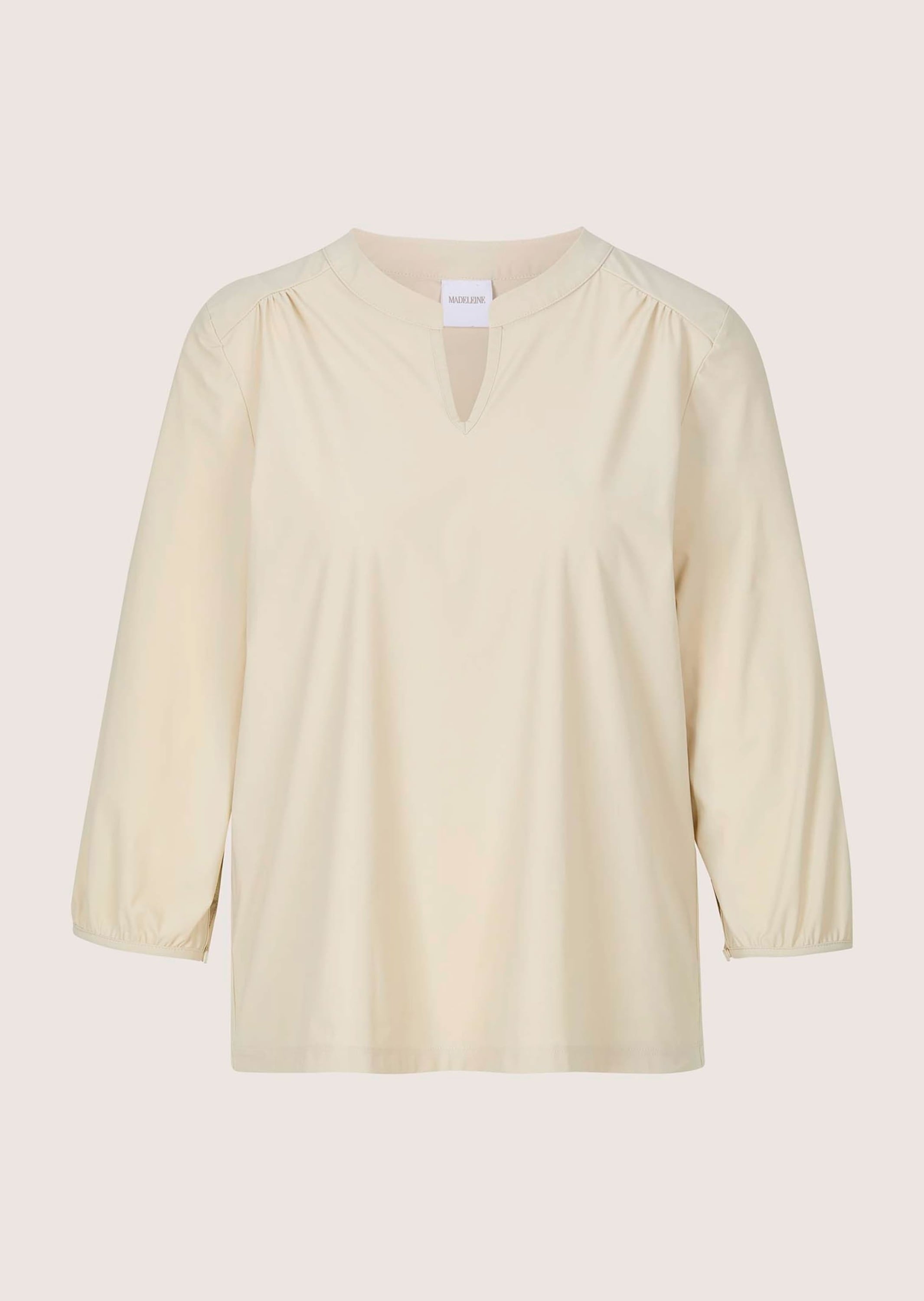 MADELEINE Kurzarmbluse »Jerseybluse Elegante Schlupfbluse mit V-Ausschnitt« Bluse mit Rundhalsausschnitt und kleinem V-Ausschnitt