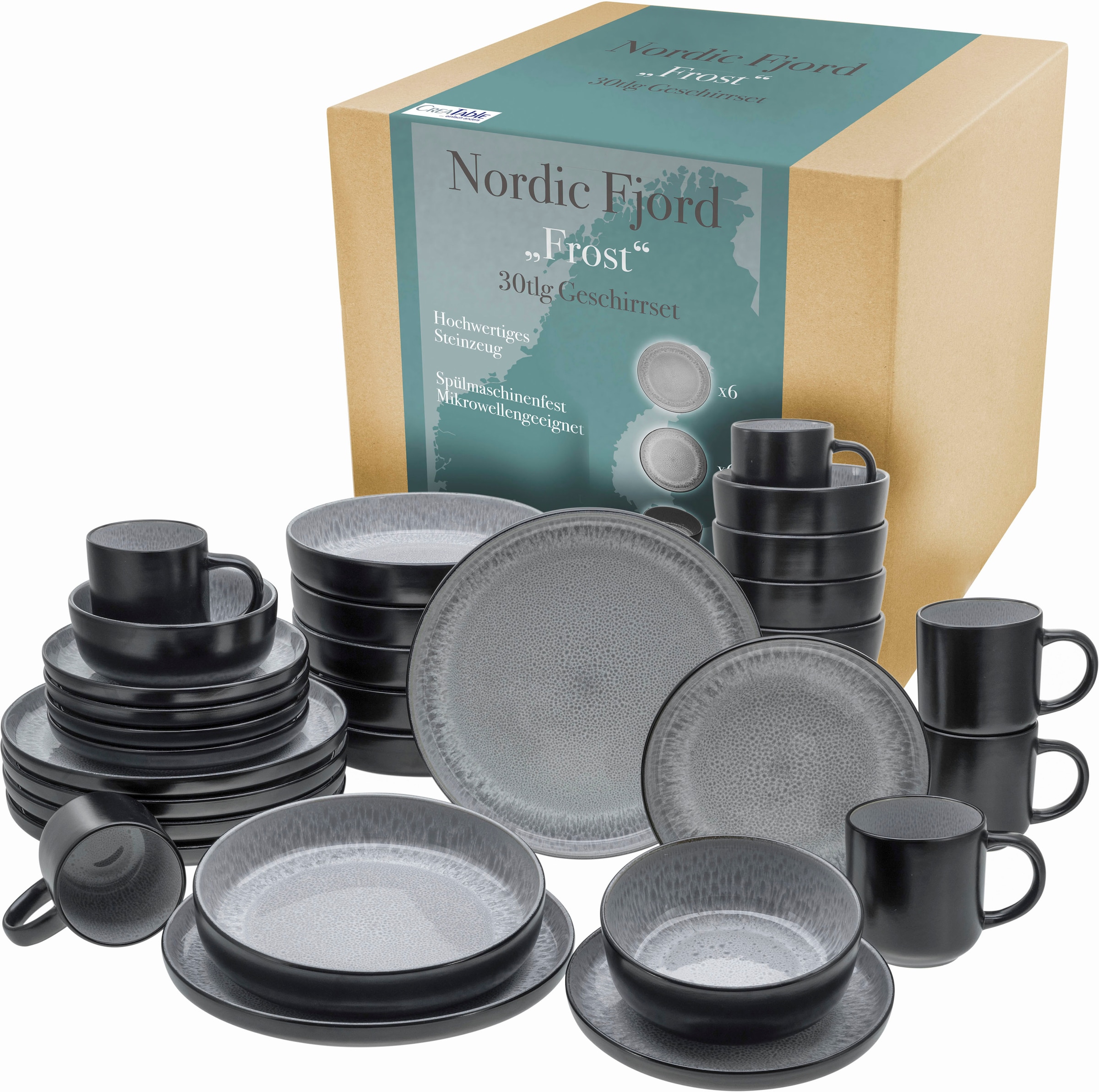 CreaTable Kombiservice »Nordic Fjord«, (Set, 30 tlg.), je 6 Speiseteller, Suppenteller,...