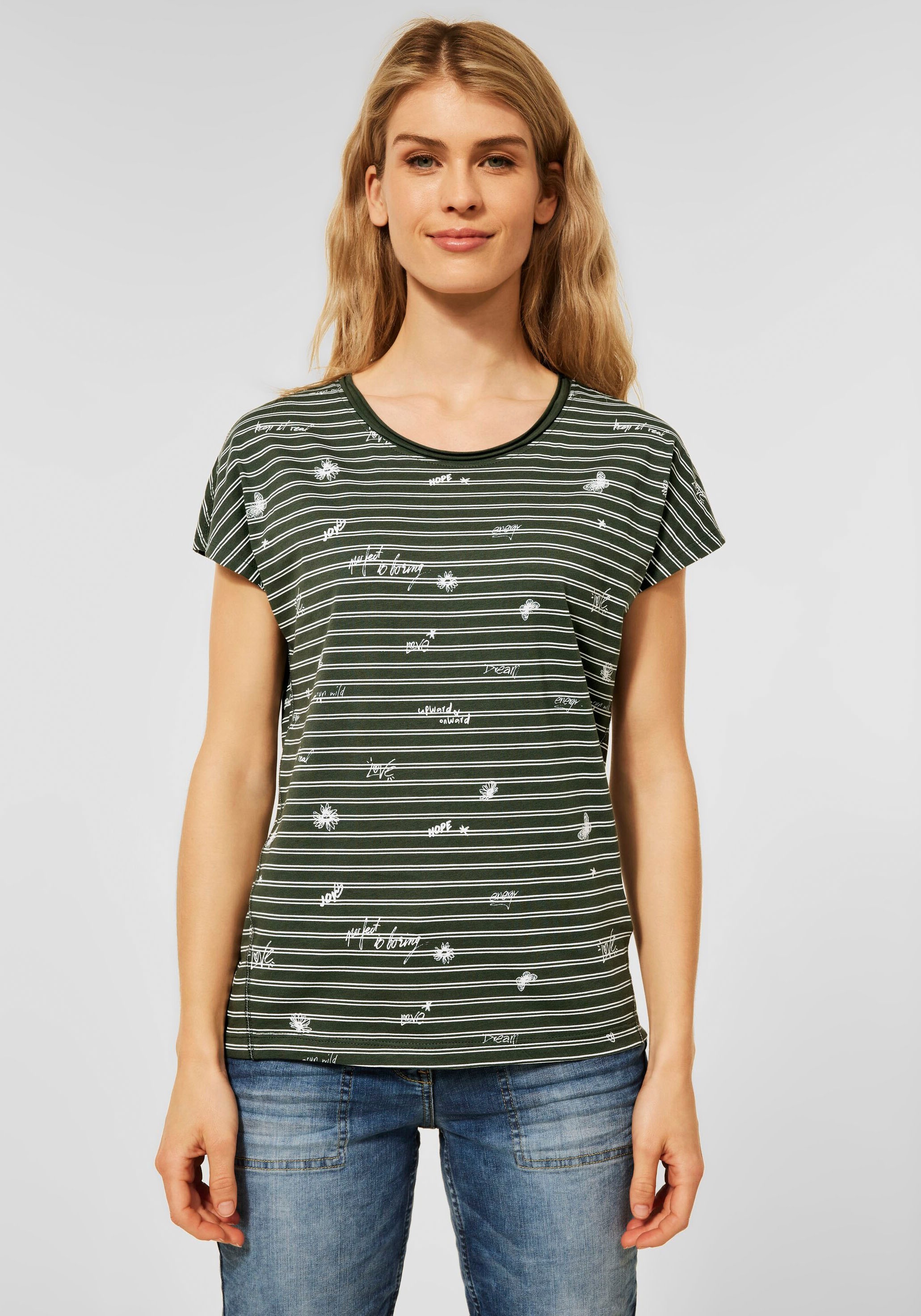 Cecil Rundhalsshirt, mit Streifen- und Printmotiv
