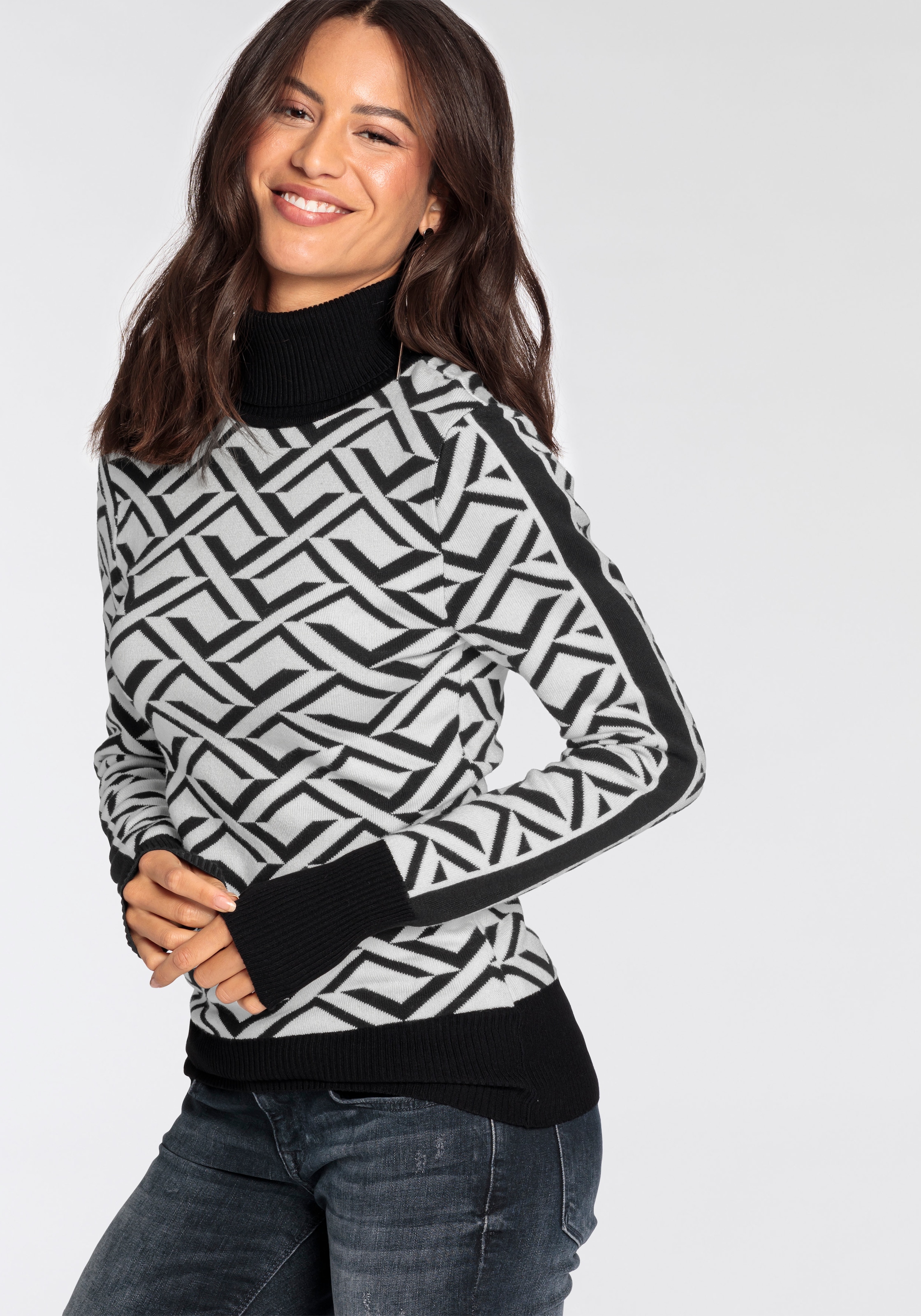 Melrose Rollkragenpullover, mit Jacquard-Muster - NEUE KOLLEKTION