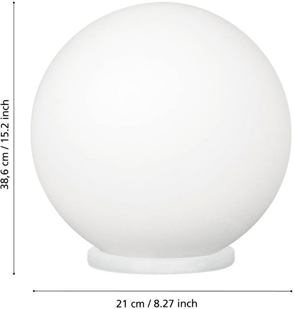 EGLO Tischleuchte »RONDO Tischlampe, Metall in weiß, Glas in Opal matt weiß, E27«, 1 flammig, Leuchtmittel E27 | Leuchtmittel wechselbar-ohne Leuchtmittel, Nachttischlampe, zeitloses Design, modern, schlicht, 20x20cm