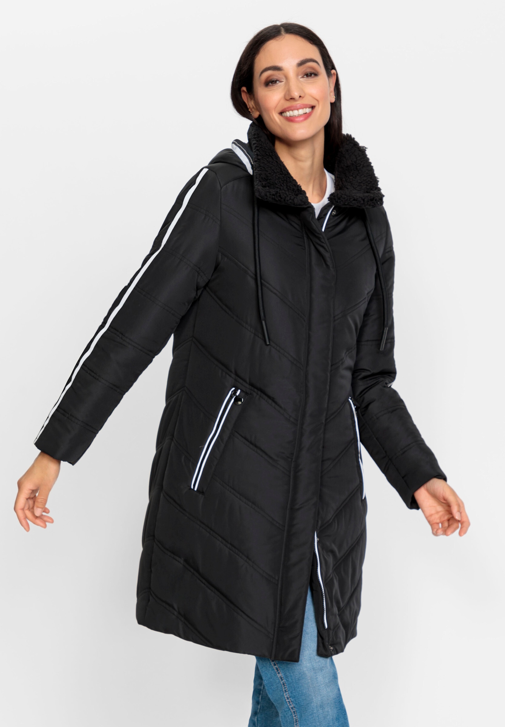 heine Steppjacke »Steppmantel Steppmantel mit Teddy-Fleece innen« mit Kapuze