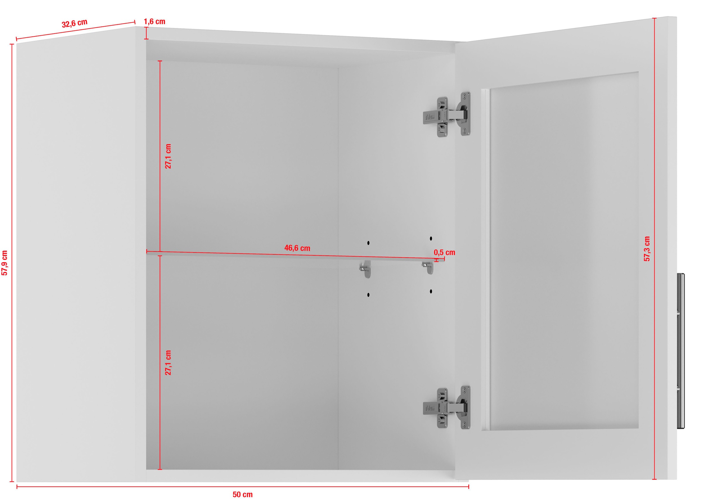 IMPULS KÜCHEN Glashängeschrank »"Turin", Breite/Höhe: 50 oder 60/57,9 cm«, vormontiert, mit Glasdrehtür, mit verstellbarem Glasfachboden