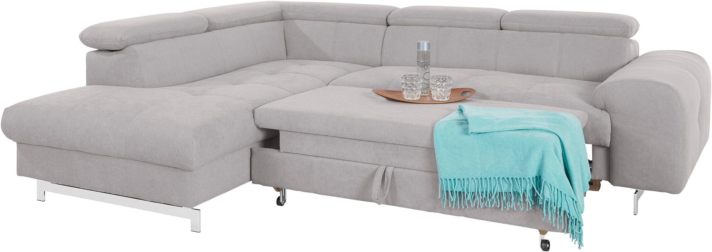 COTTA Ecksofa »Chef L-Form«, mit Kopfteilverstellung, edle Metallkufen, wahlweise mit Bettfunktion