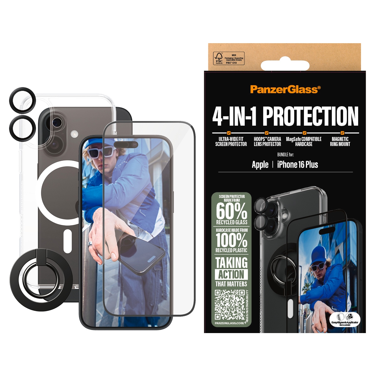 Displayschutzglas »4-in-1 Protection, Glass, Hoops, Case, Ring Mount«, für Apple...