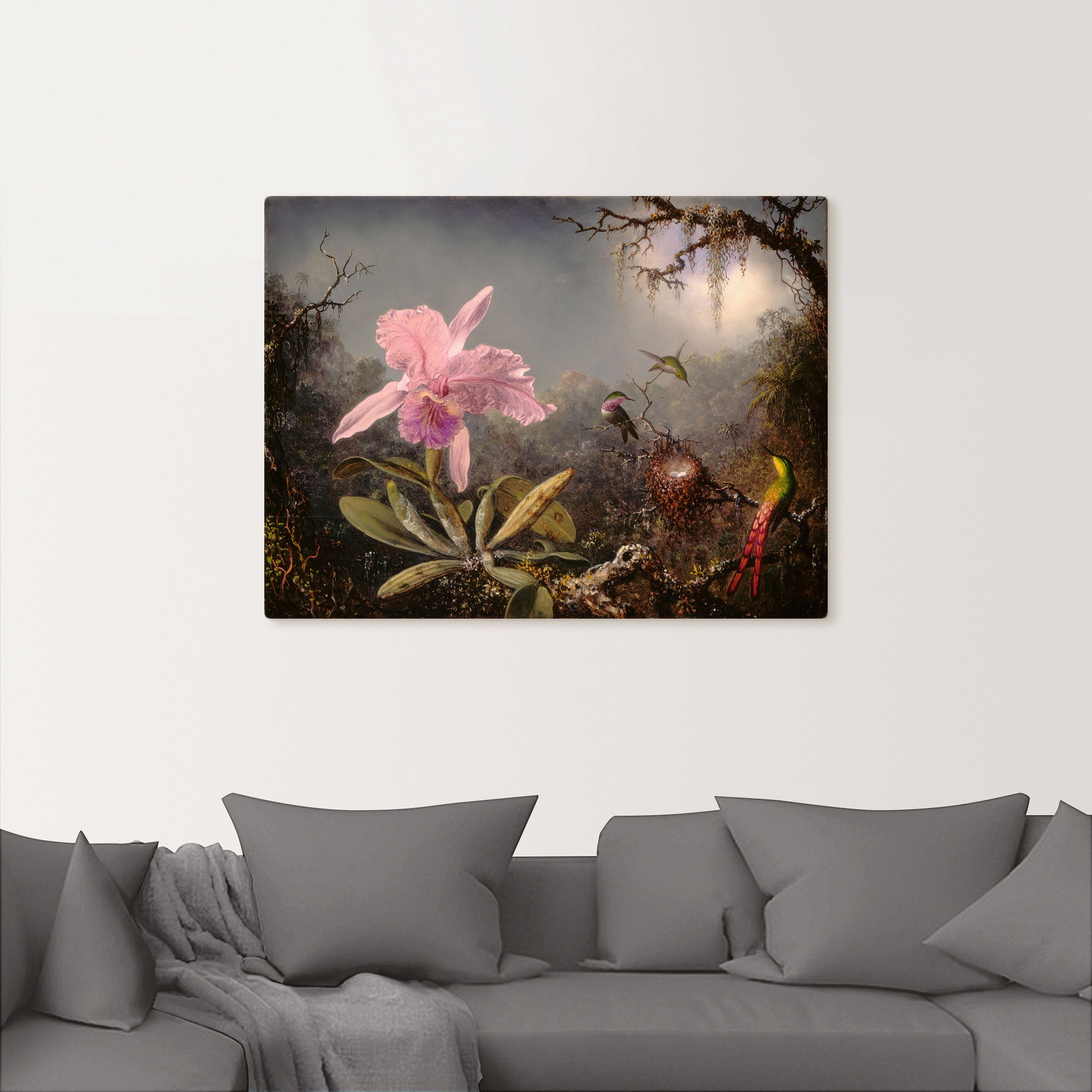 Artland Wandbild »Cattleya Orchidee und drei Kolibris.«, Blumenbilder, (1 St.), als Leinwandbild, Poster in verschied. Größen