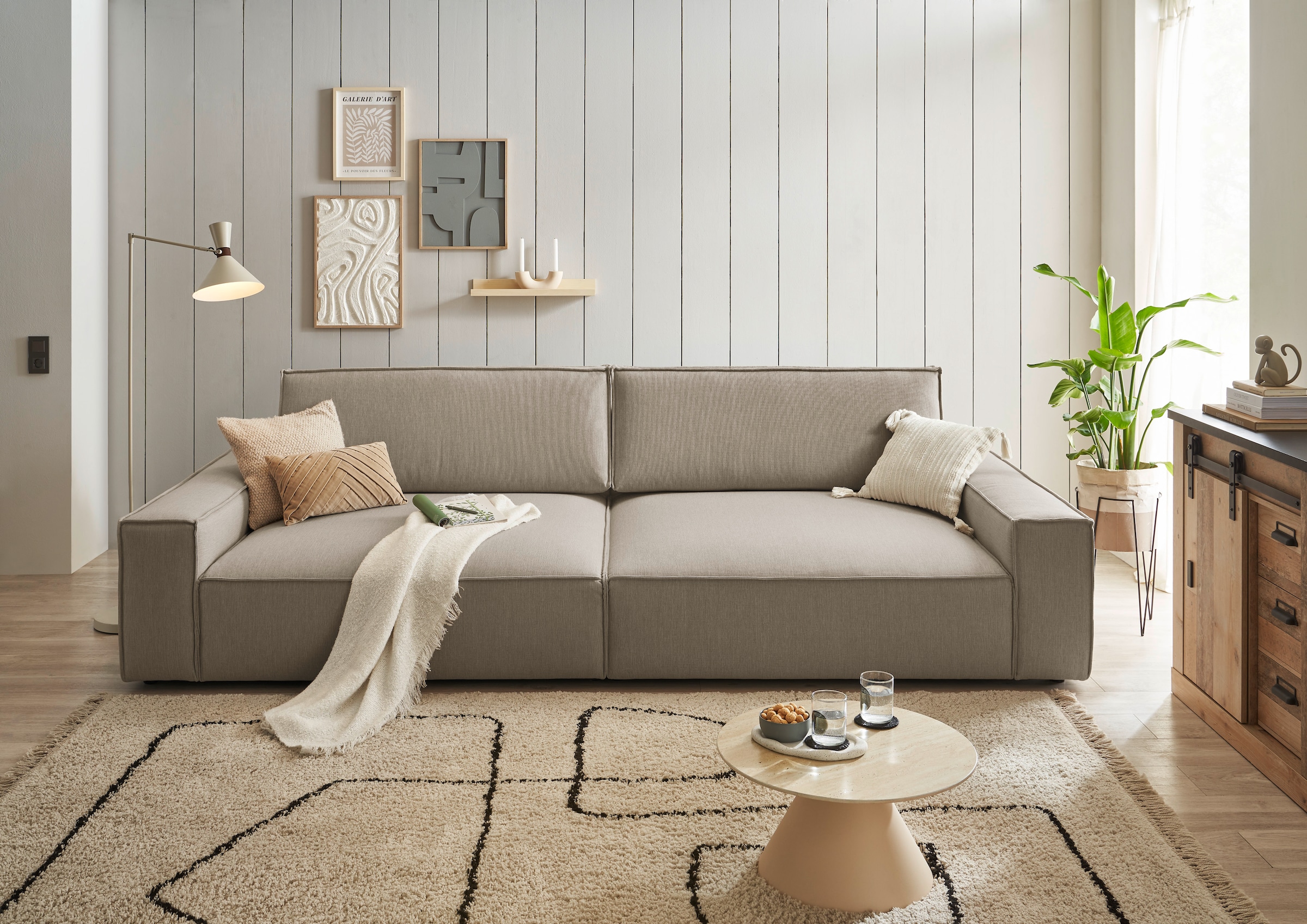Home affaire Big-Sofa »NEU: SHERWOOD XXL, Big-Sofa (316cm), extra tiefe Sitzfläche 95 cm« bequemer Sitzkomfort, Cord u. Leinenoptik, Kedernaht