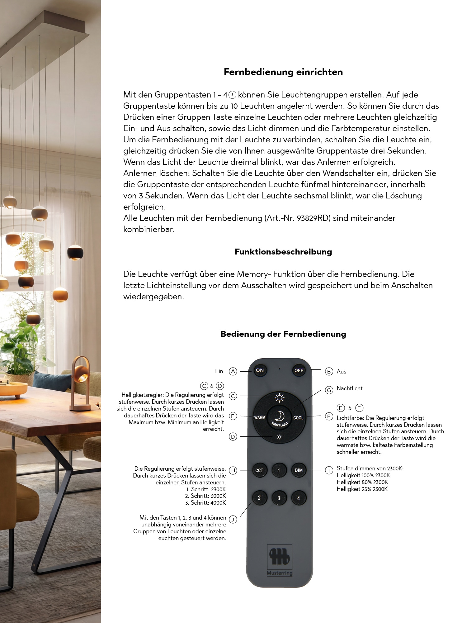 Musterring LED Pendelleuchte »CANNON, 1-flammige LED Hängelampe 5W 500Lumen 2300-4000K CCT« LED-Board 1 Stk. Farbwechsler | warmweiß - kaltweiß mit Fernbedienung, stufenlos höhenverstellbar max 195cm dimmbar Memory