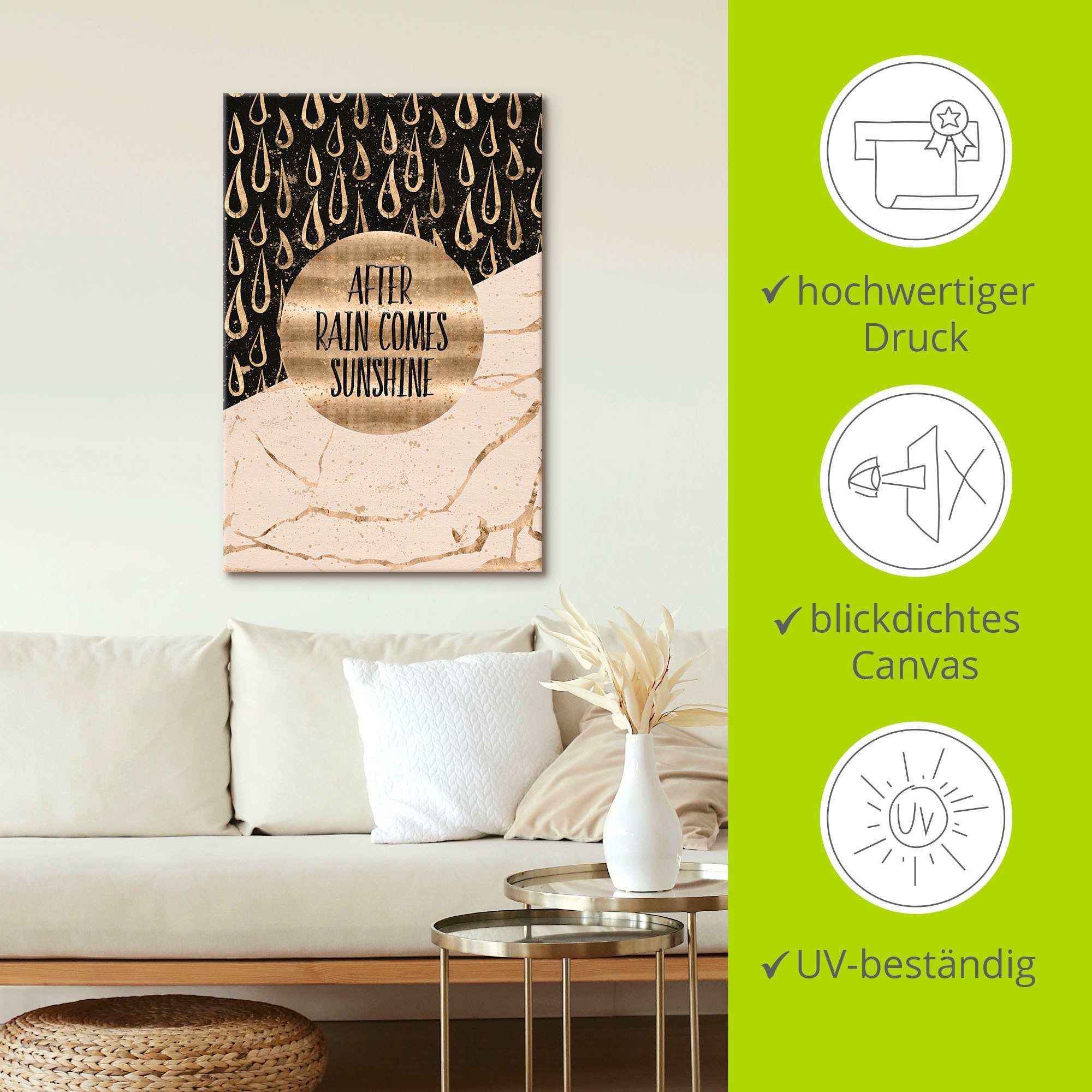Artland Wandbild »Nach Regen kommt Sonnenschein«, Sprüche & Texte, (1 St.), als Leinwandbild, Wandaufkleber in verschied. Größen