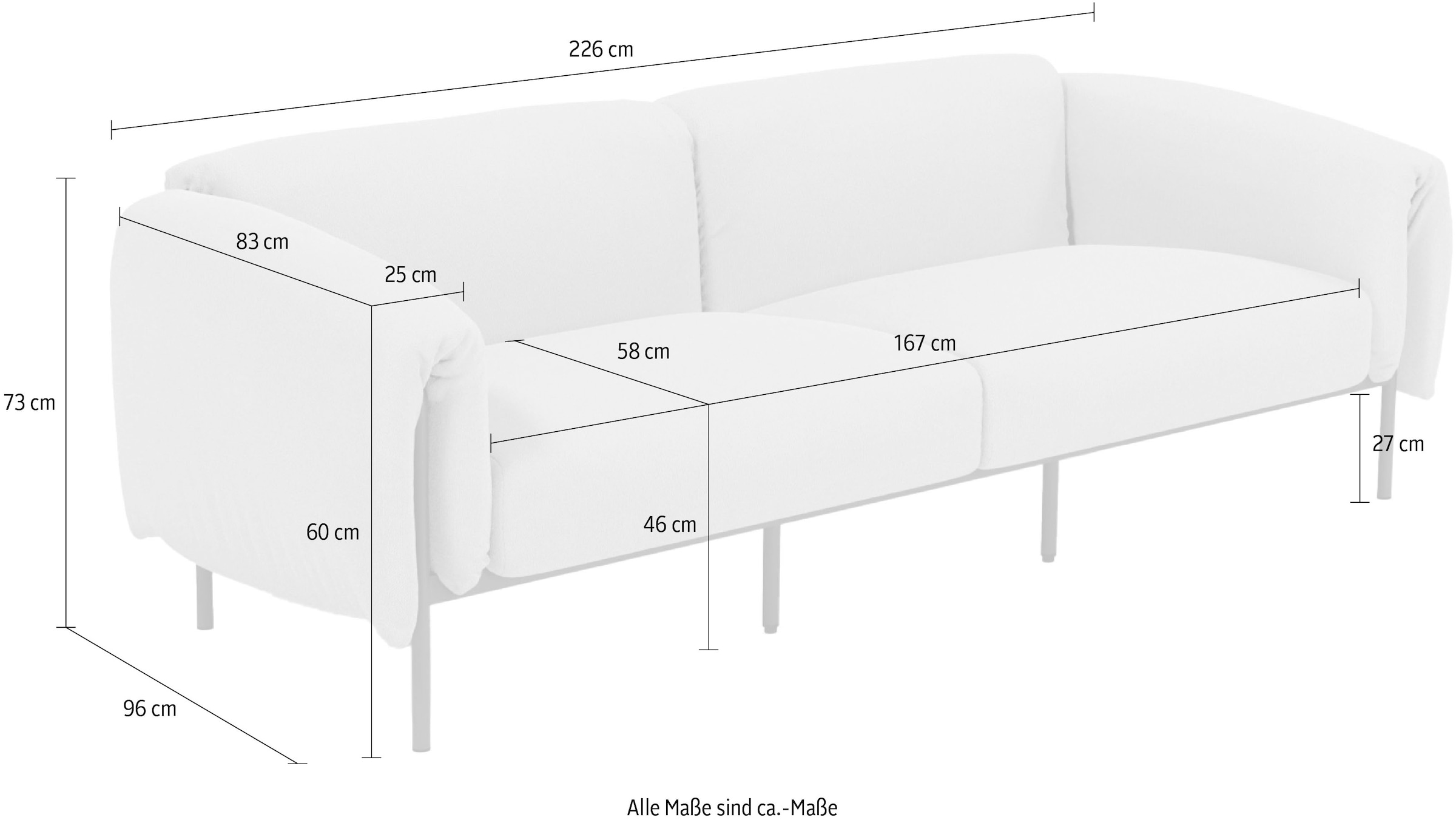 andas 3-Sitzer »Lumi Loungesofa«, Outdoor Gartensofa, wetterfeste Materialien, Breite 228 cm