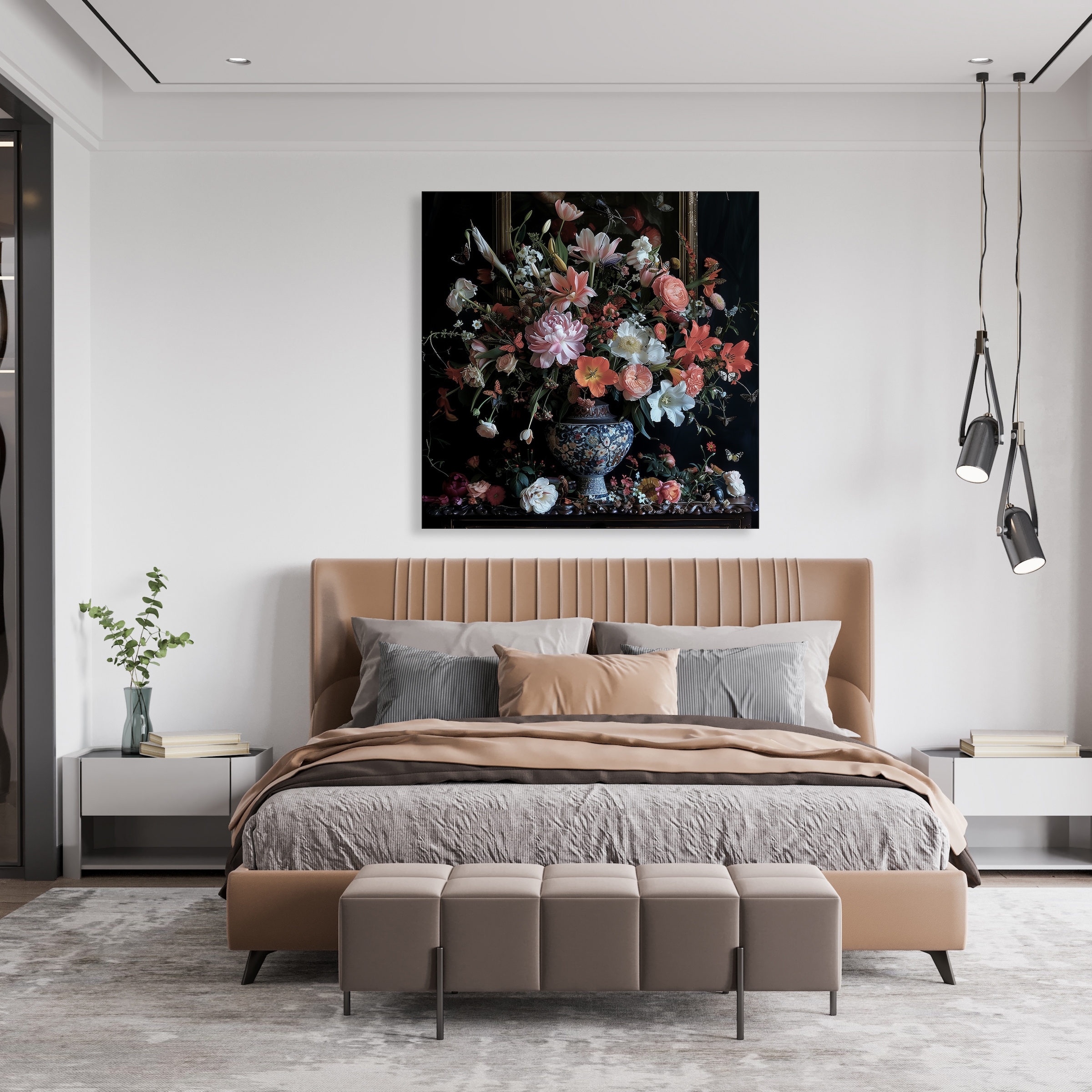 queence Leinwandbild »Blumenstrauß«, Blumen-Blumenbilder-Gemälde-Kunst-Pflanzen-Pflanzenbilder-Romantisch-Stillleben-Vasen-Vasen & Töpfe, (1 St.), Premium-Leinwandstoff, Handarbeit aus Deutschland