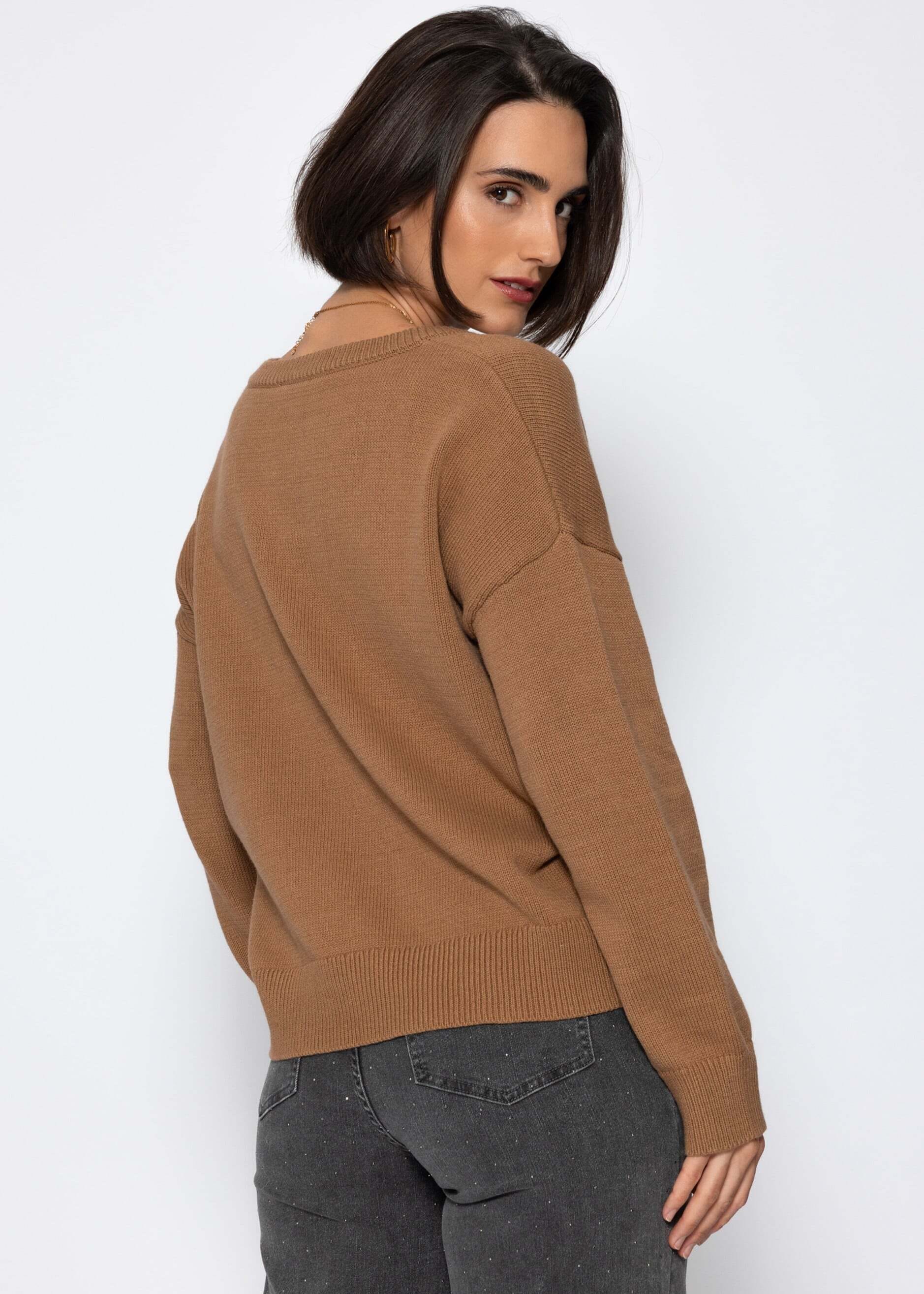 SASSYCLASSY Longpullover »Oversize Baumwoll-Pullover mit tiefem V-Ausschnitt« Lässiger Pullover mit V-Ausschnitt und gerippten Abschlüssen