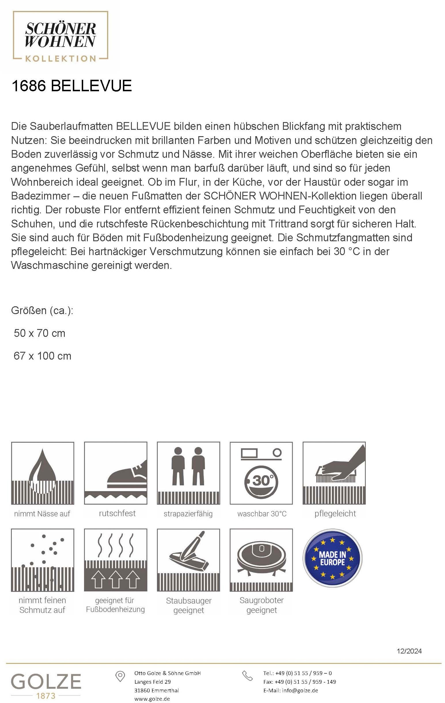 SCHÖNER WOHNEN-Kollektion Fußmatte »Bellevue«, rechteckig, 8 mm Höhe, Türmatte, Schmutzfang, In und Outdoor, Sauberlauf, waschbar