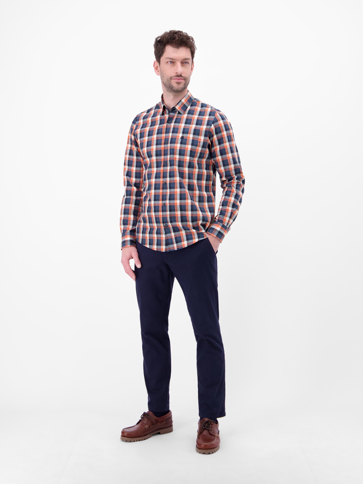 LERROS Langarmhemd »Karohemd mit Kentkragen und Brusttasche«