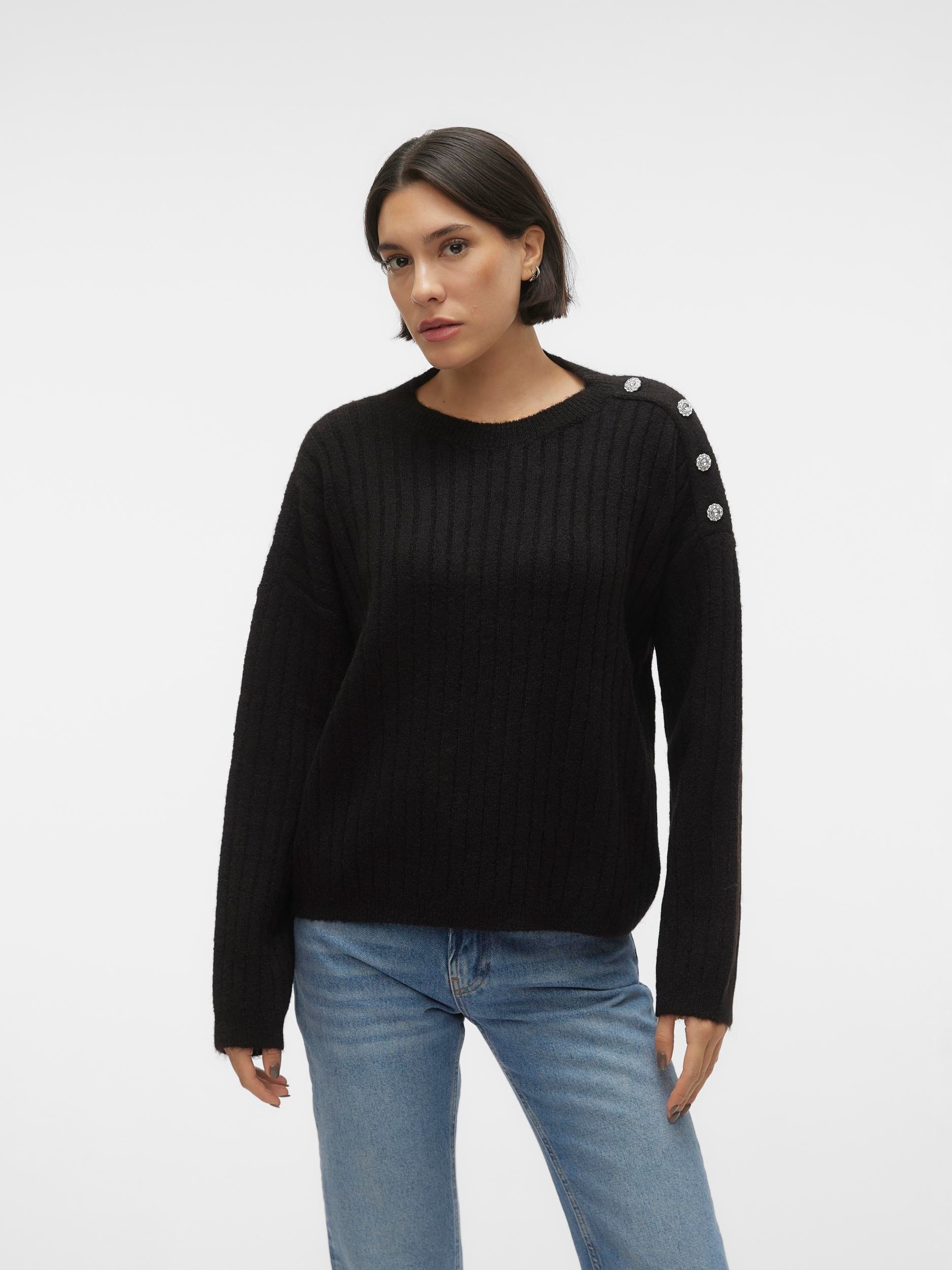 Rundhalspullover »VMELYA LS O-NECK BUTTON PULLOVER GA BOO«