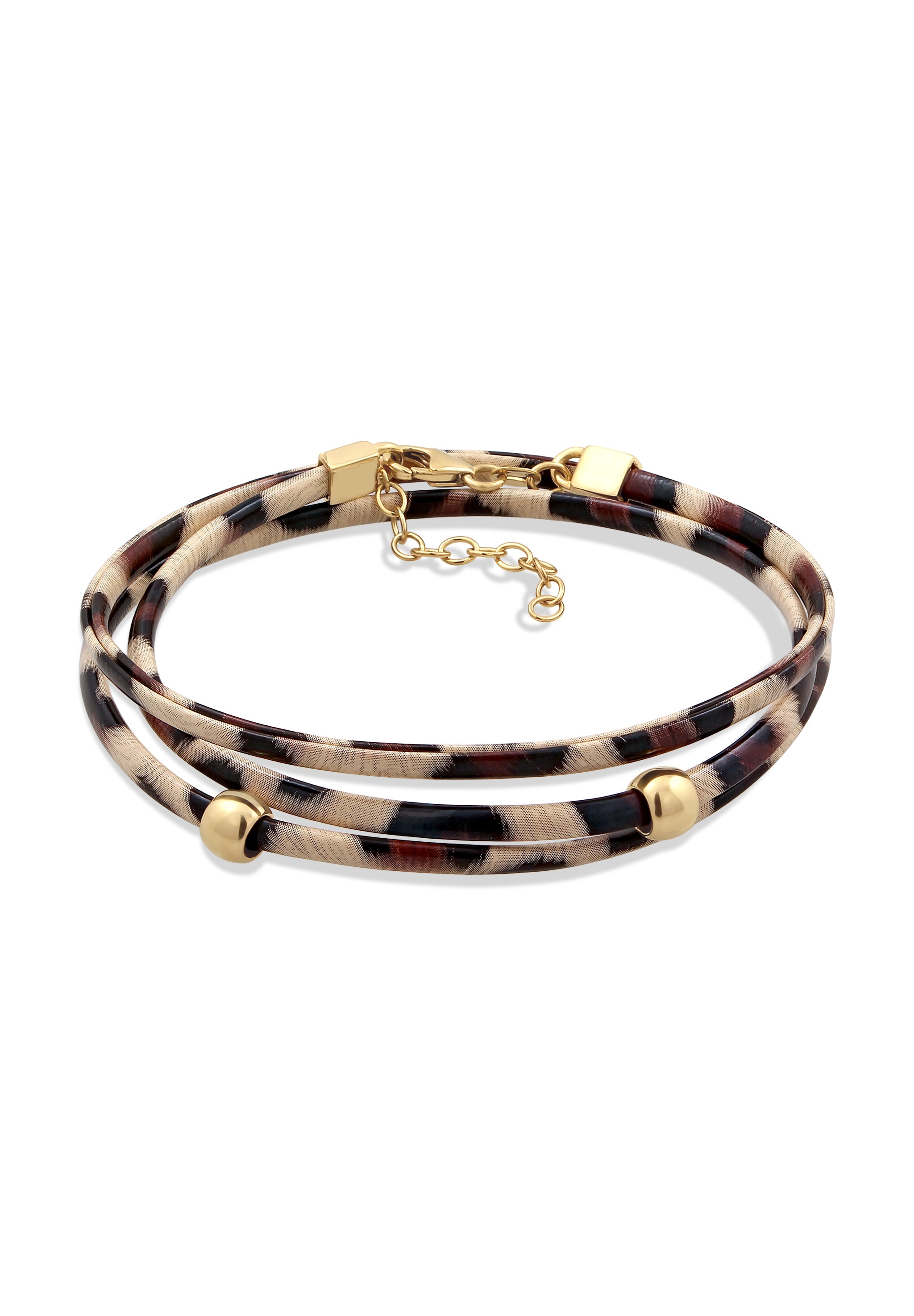 Elli Armkette »Armband Synthetik Leder Leopard 925 Sterling Silber vergoldet«