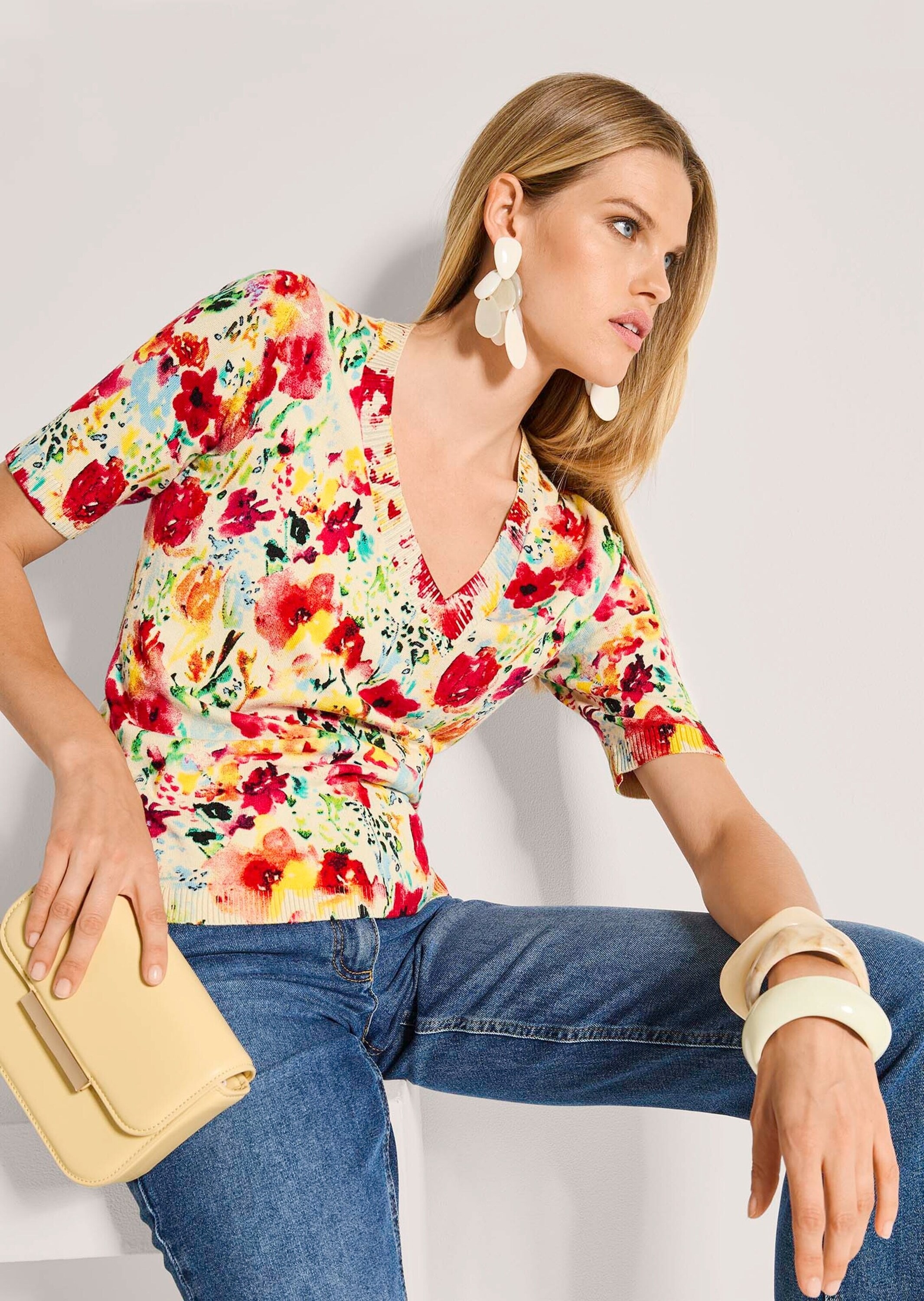 MADELEINE Longpullover »Viskosepullover Druckpullover mit floralem Muster«