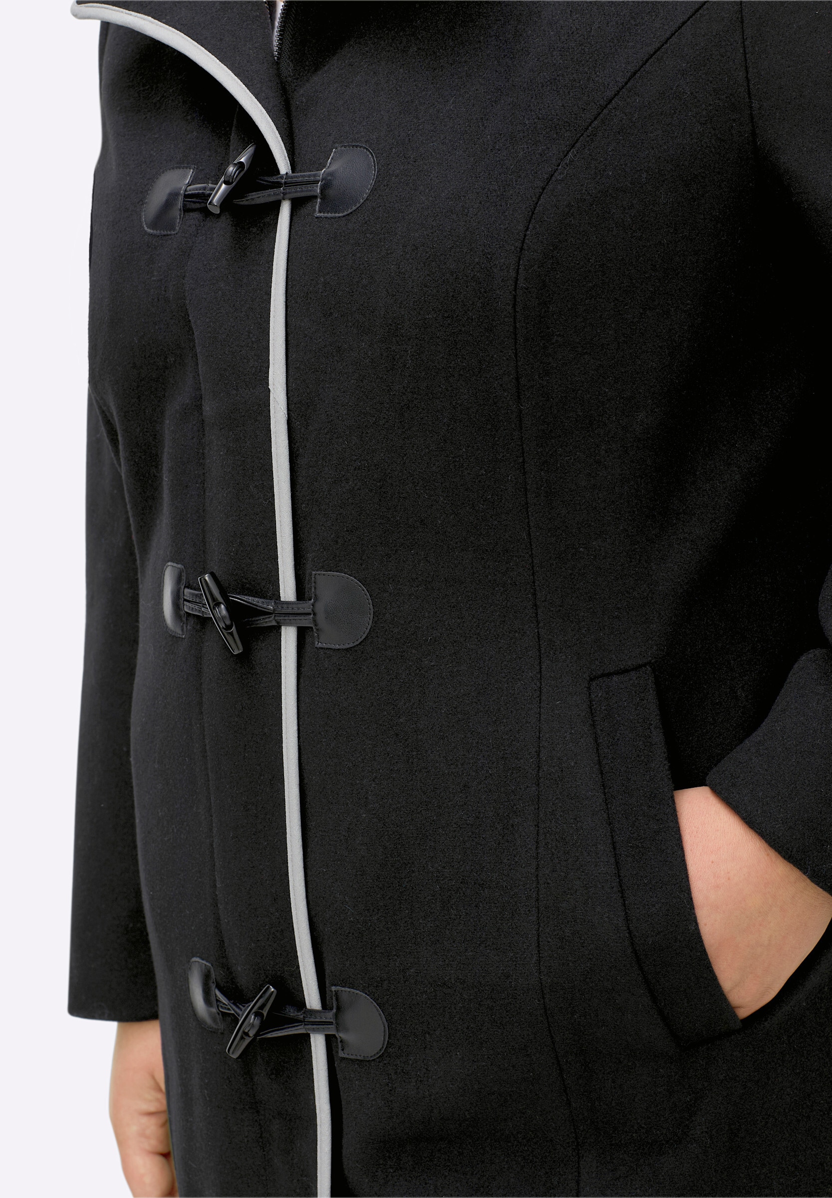 Sheego Langjacke »Mantel Wintermantel mit Reißverschluss und Knebelverschlüssen« mit Kapuze