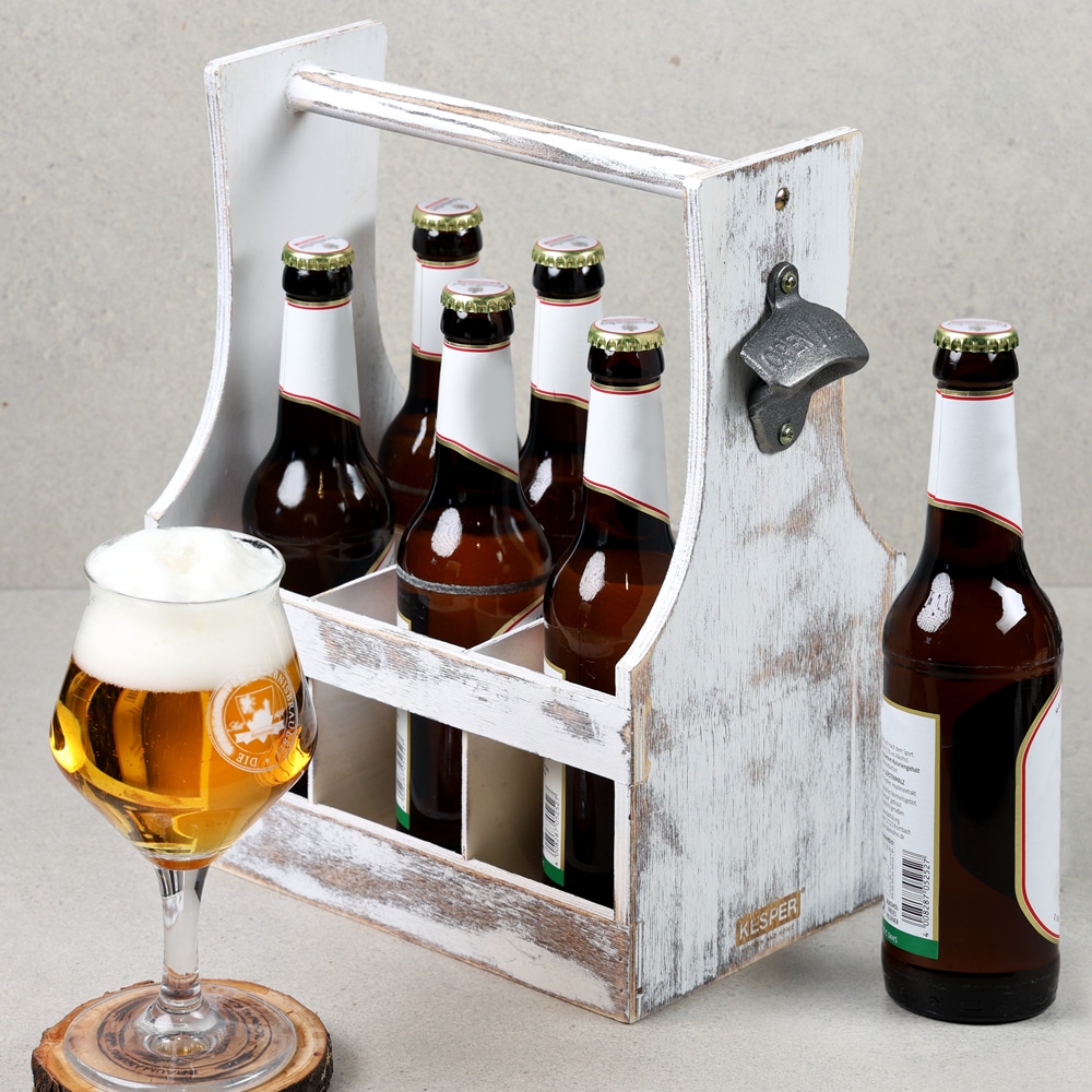 KESPER® Flaschenträger »Antik, aus Sperrholz, FSC« für bis zu 6 Flaschen, Träger mit Flaschenöffner