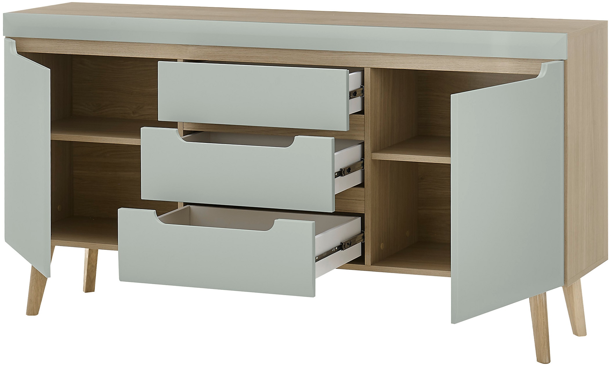 INOSIGN Sideboard »Torge, Anrichte, Kommode, Schubladenschrank«, (1 St.), abgeschrägte Füße, drei Farben, Scandi Design, 160 cm breit