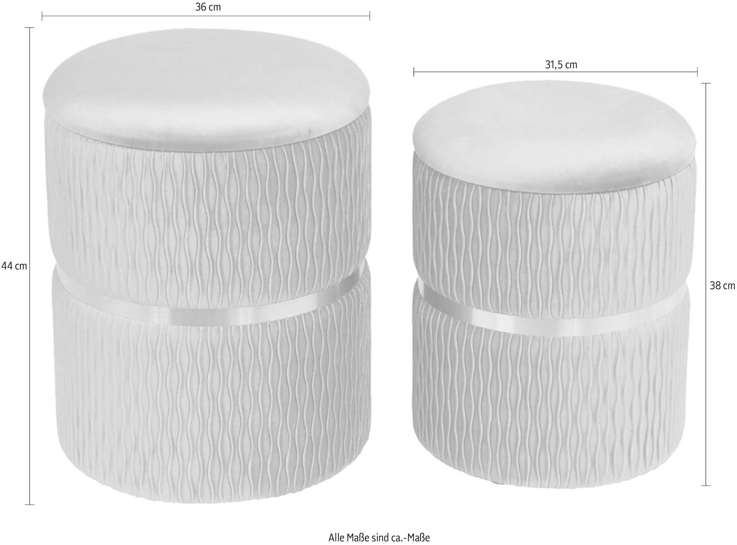 Kayoom Polsterhocker »Hocker Zora 425 2er-Set, Praktischer und versteckter Stauraum«, (Set, 2 St.), 2er-Set mit Stauraum, ineinander stapelbar, goldener Ring