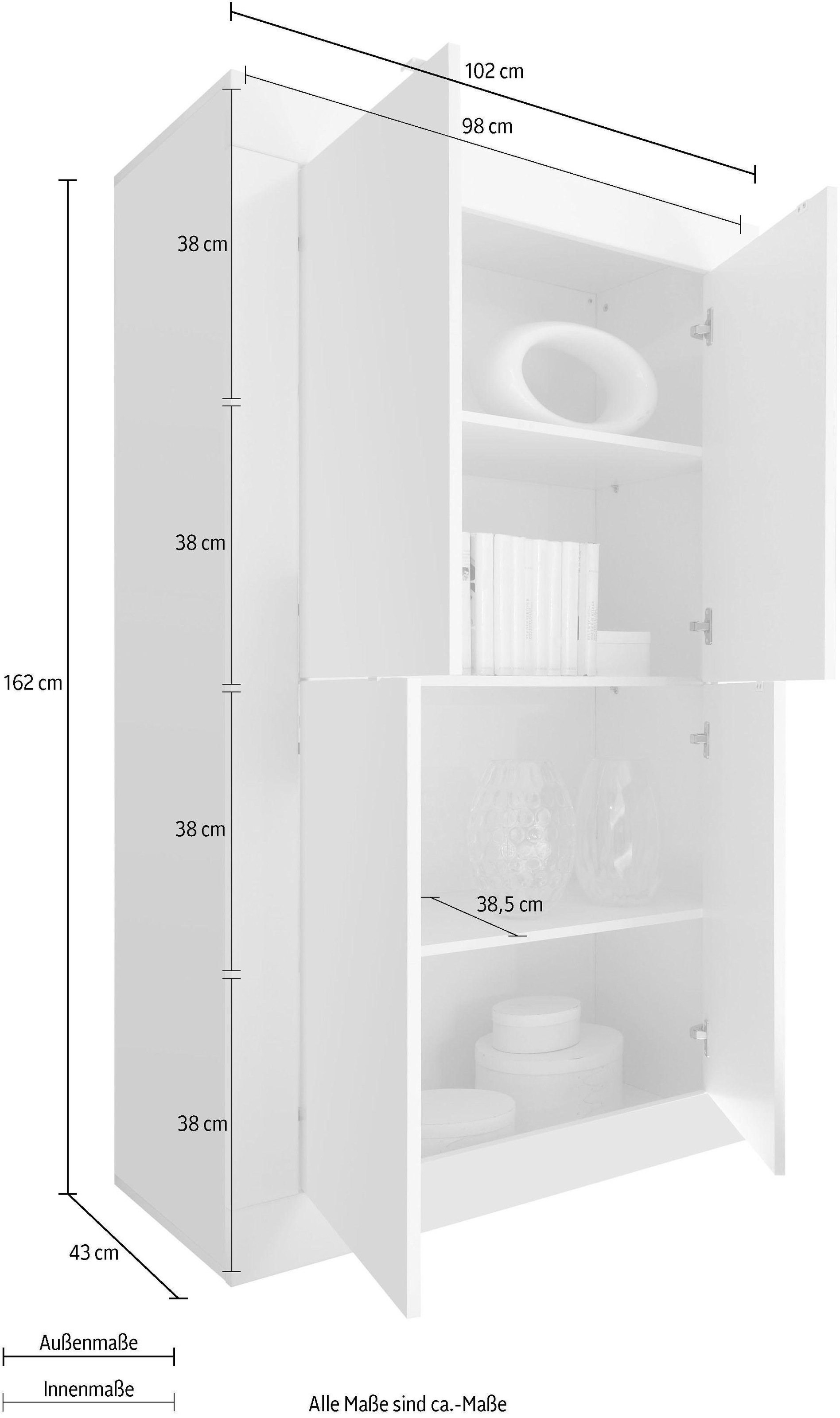 INOSIGN Highboard »Basic Höhe 162 cm, Breite 102 cm, Kommode 4 Türen, Hochkommode«, Metallgriff, moderne Rahmenoptik, viel Stauraum, Farbauswahl