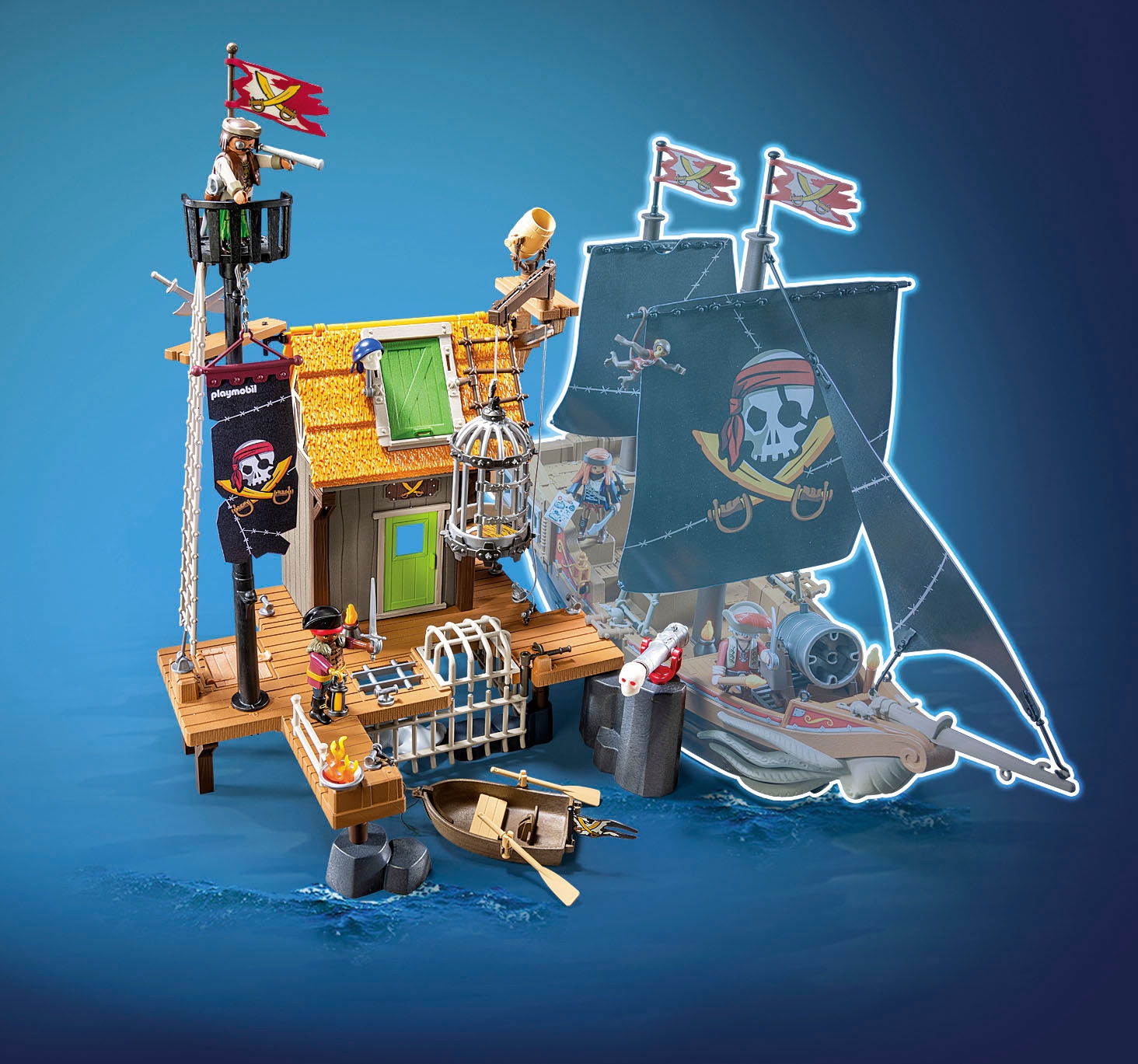 Playmobil® Konstruktions-Spielset »Piratenhafen mit Seeräuber-Gefängnis (71792), Playmobil Pirates«, (165 St.), Made in Germany